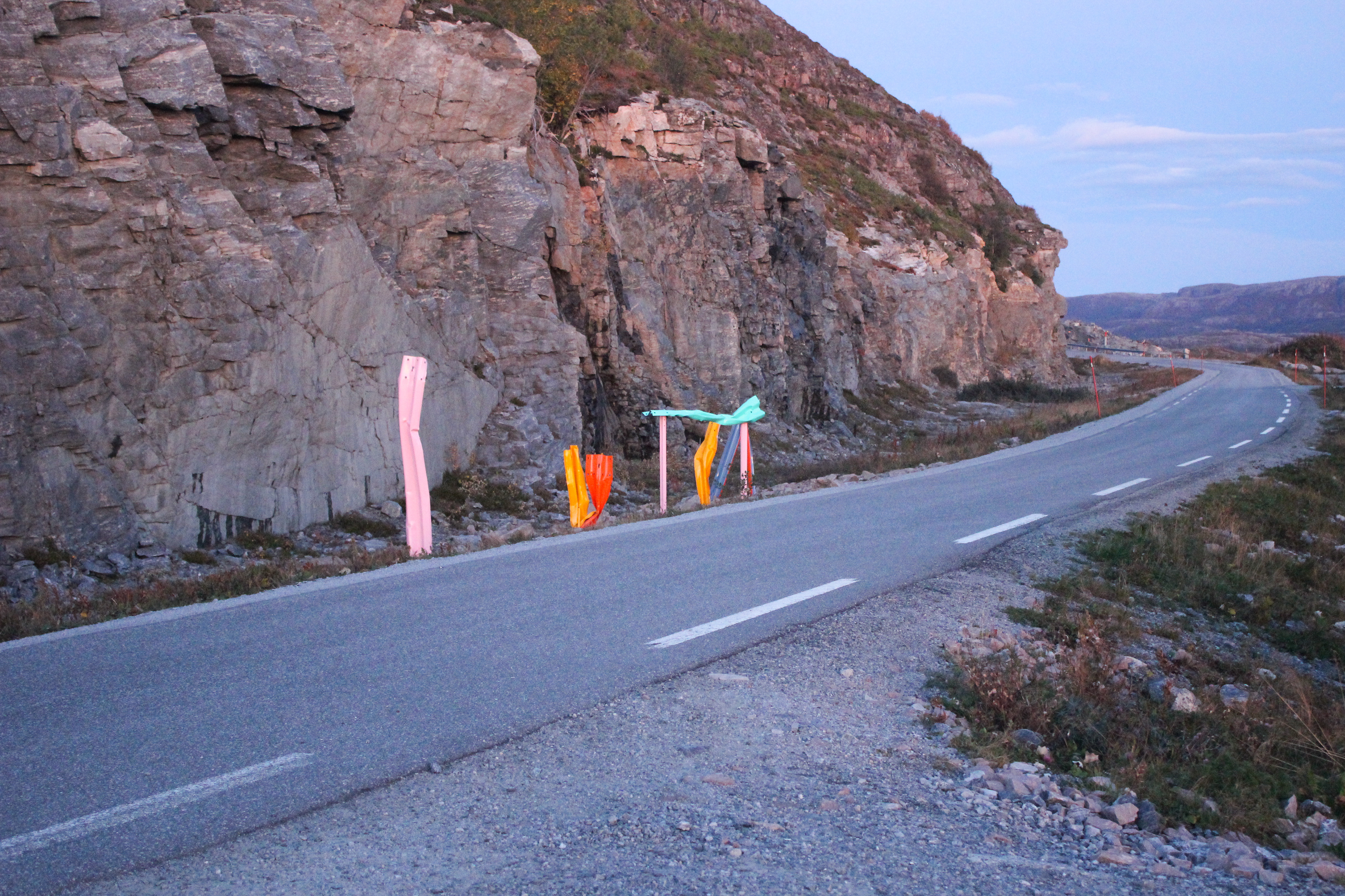 Our final installation, entitled 'On Precarious Ground' (Norwegian: 'På utrygg grunn'), comprising five painted steel sculptures and a sound composition / Copyright © Christopher Pearson 2019