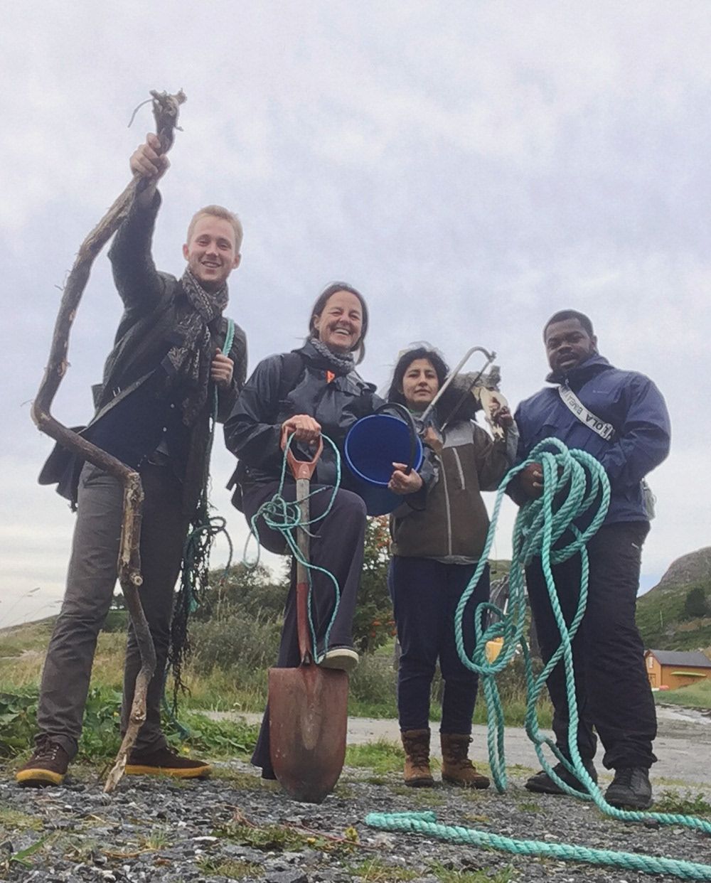 The four of us searching for materials around Stokkøya / Copyright © Christopher Pearson 2019