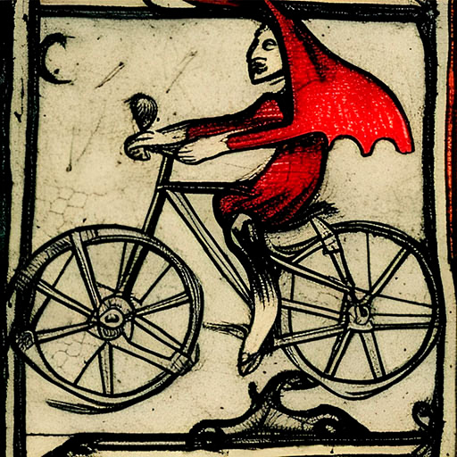 The devil riding a bicycle Detailed medieval drawing 2016, Dynamic Auto Painter