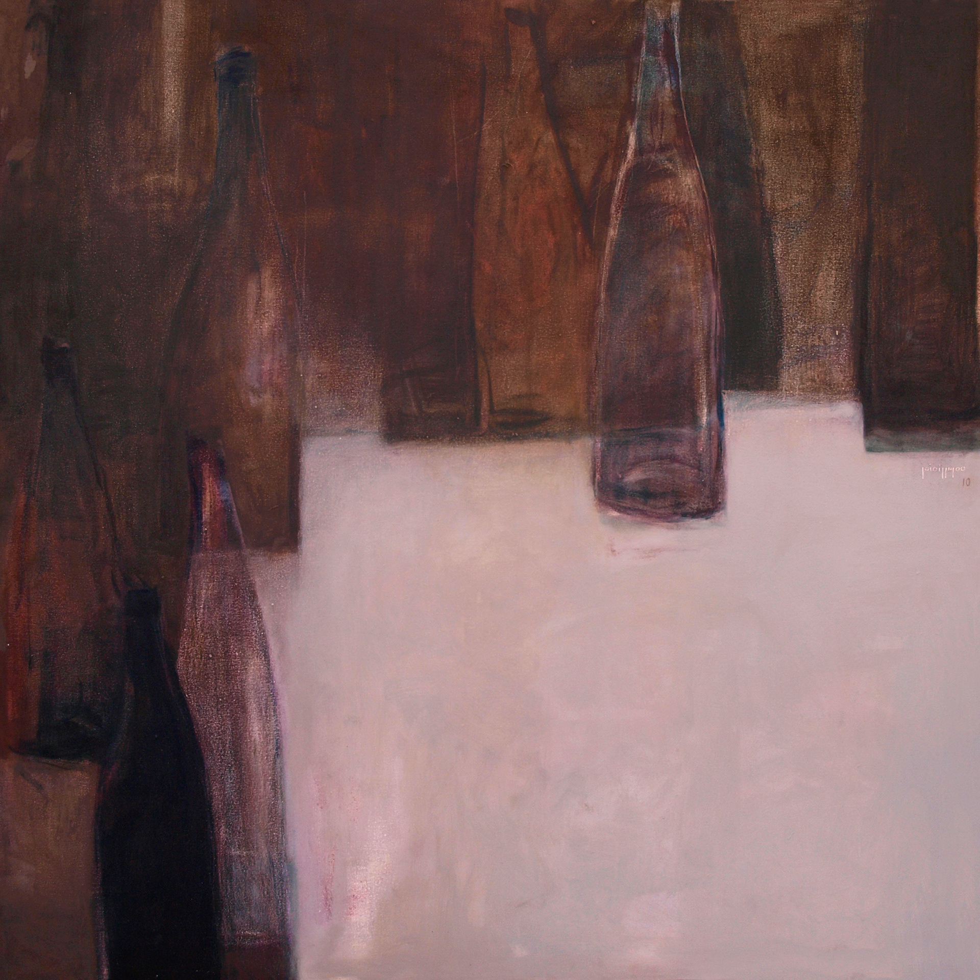 a bottle and few talks (2) mixed media on canvas  100 x 100 cm  2011