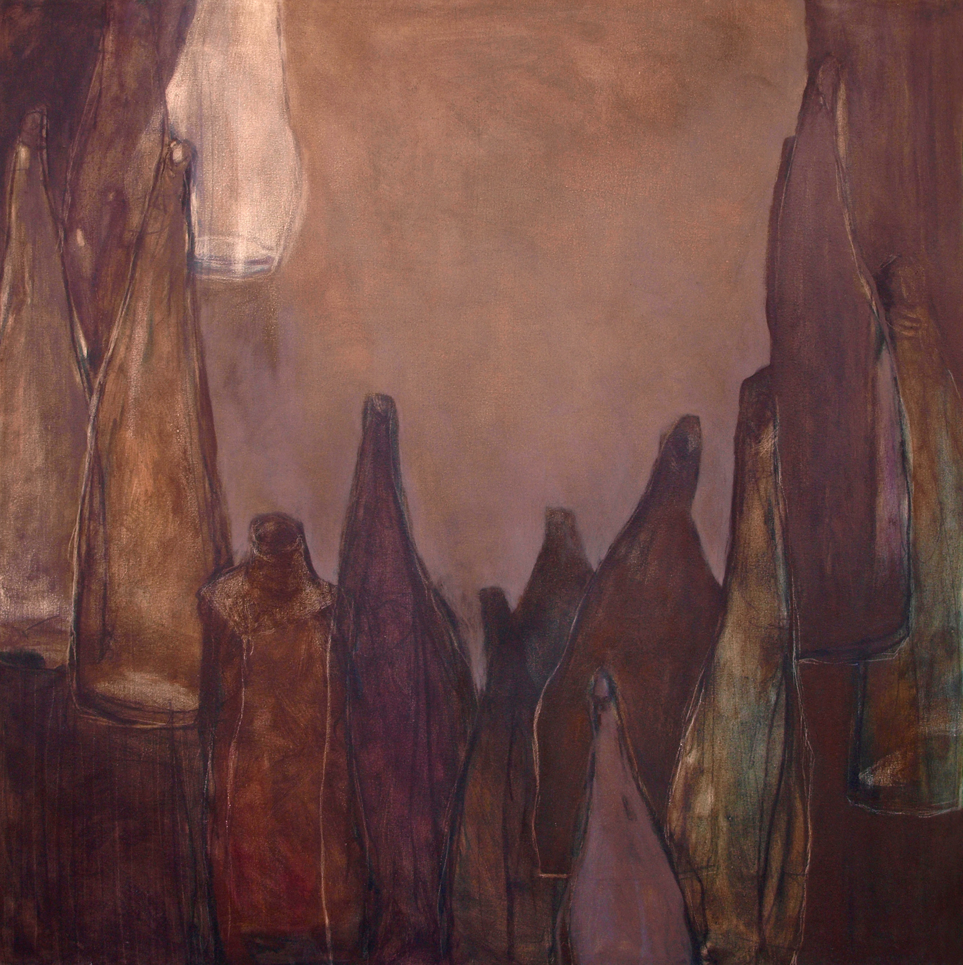 a bottle and few talks (5) mixed media on canvas  100 x 100 cm  2011
