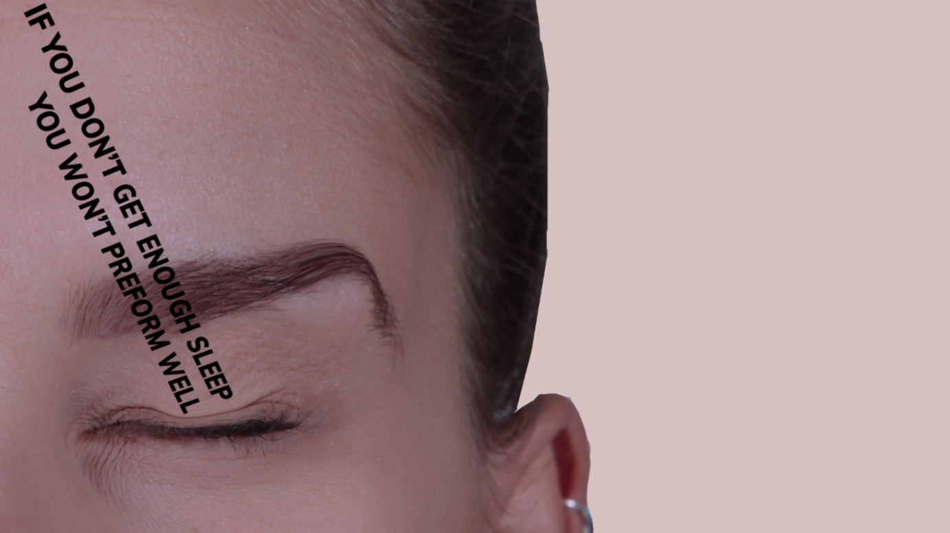 Fourth Key Frame: includes the type entering in a downwards motion and pushes down the eye lid. This represents the judgements made by from others regarding the athlete's sleeping patterns.