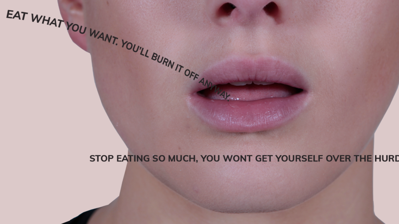 Fifth Key Frame: includes comments focusing on the athlete's diet; displaying contradicting judgements made by others. One is in reference to parents and friends that question why an athlete worries about their food intake when they'll 'burn it off anyway.' Whereas the other comment refers to other athletes and team makes making throw away remarks about diet and body image.