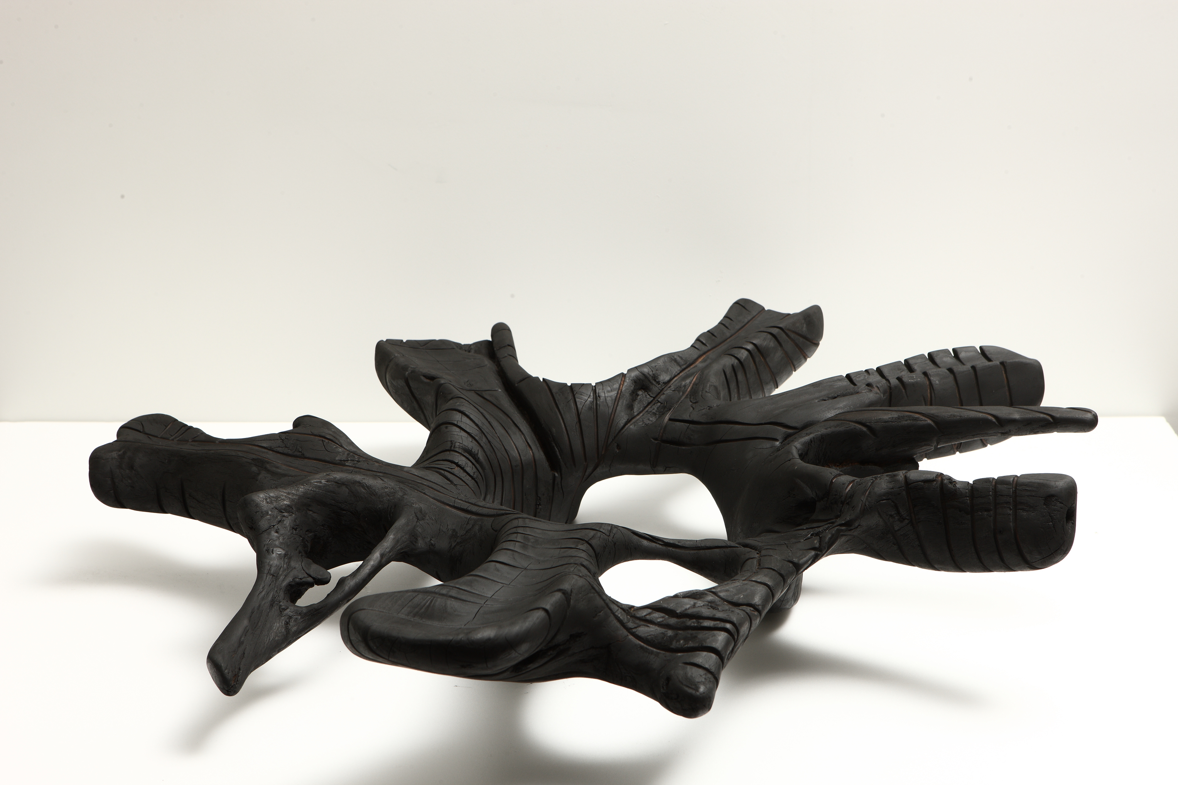 Undo, 2008. Burnt wood, carving, 120 x 110 x 35cm.