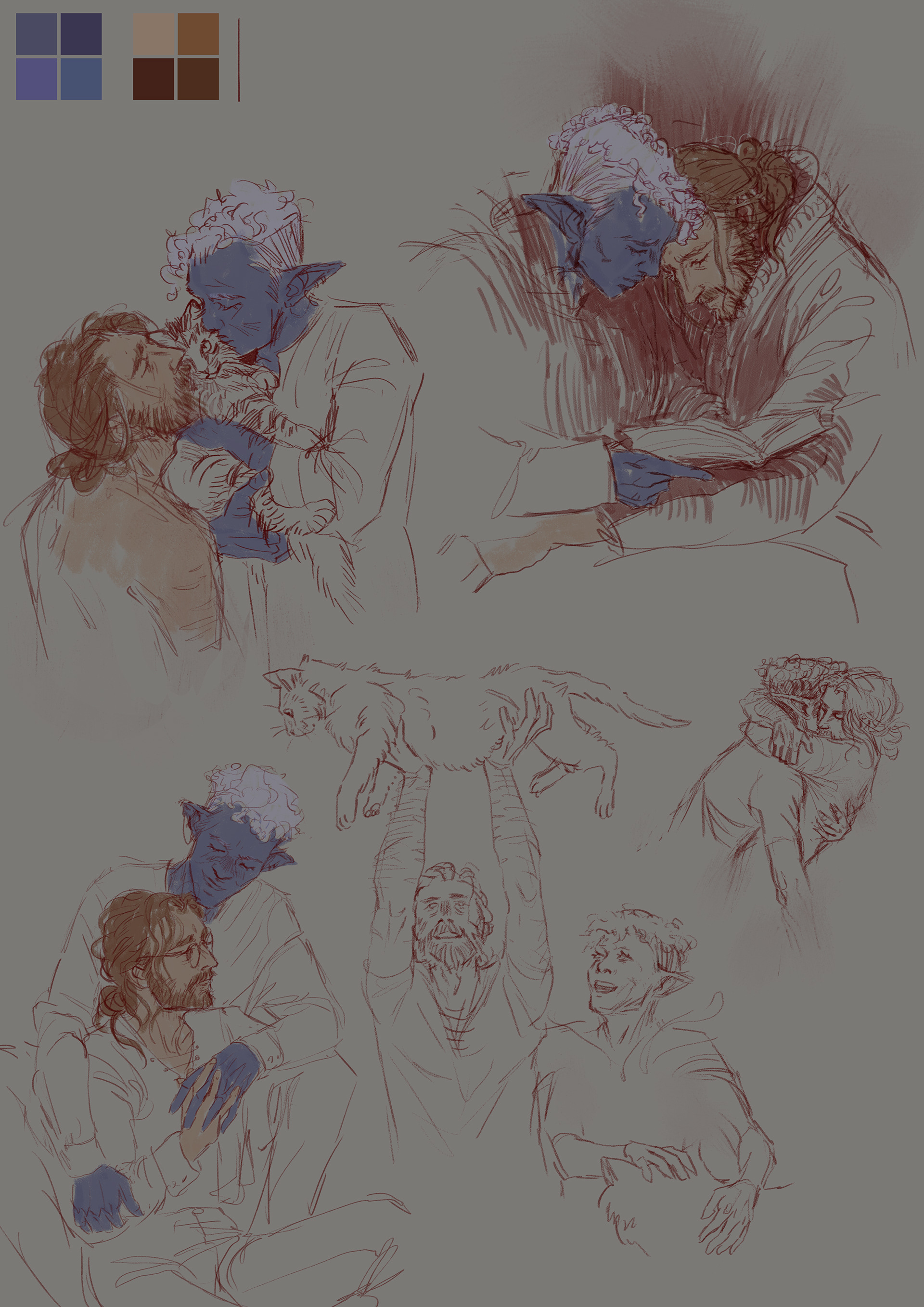 Caleb & Essek domestic sketches (Critical Role fan art)