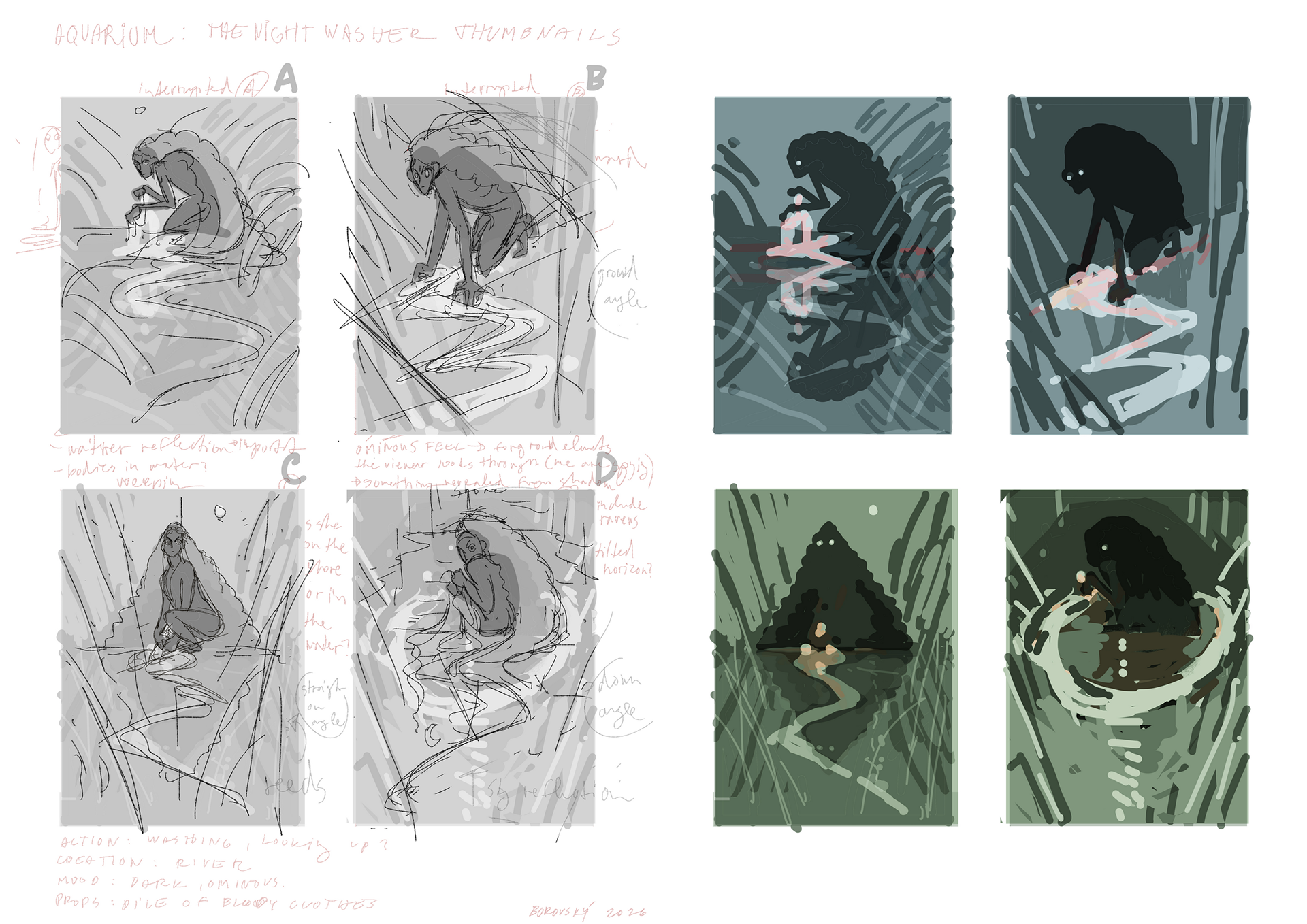 rough pose and colour thumbnails