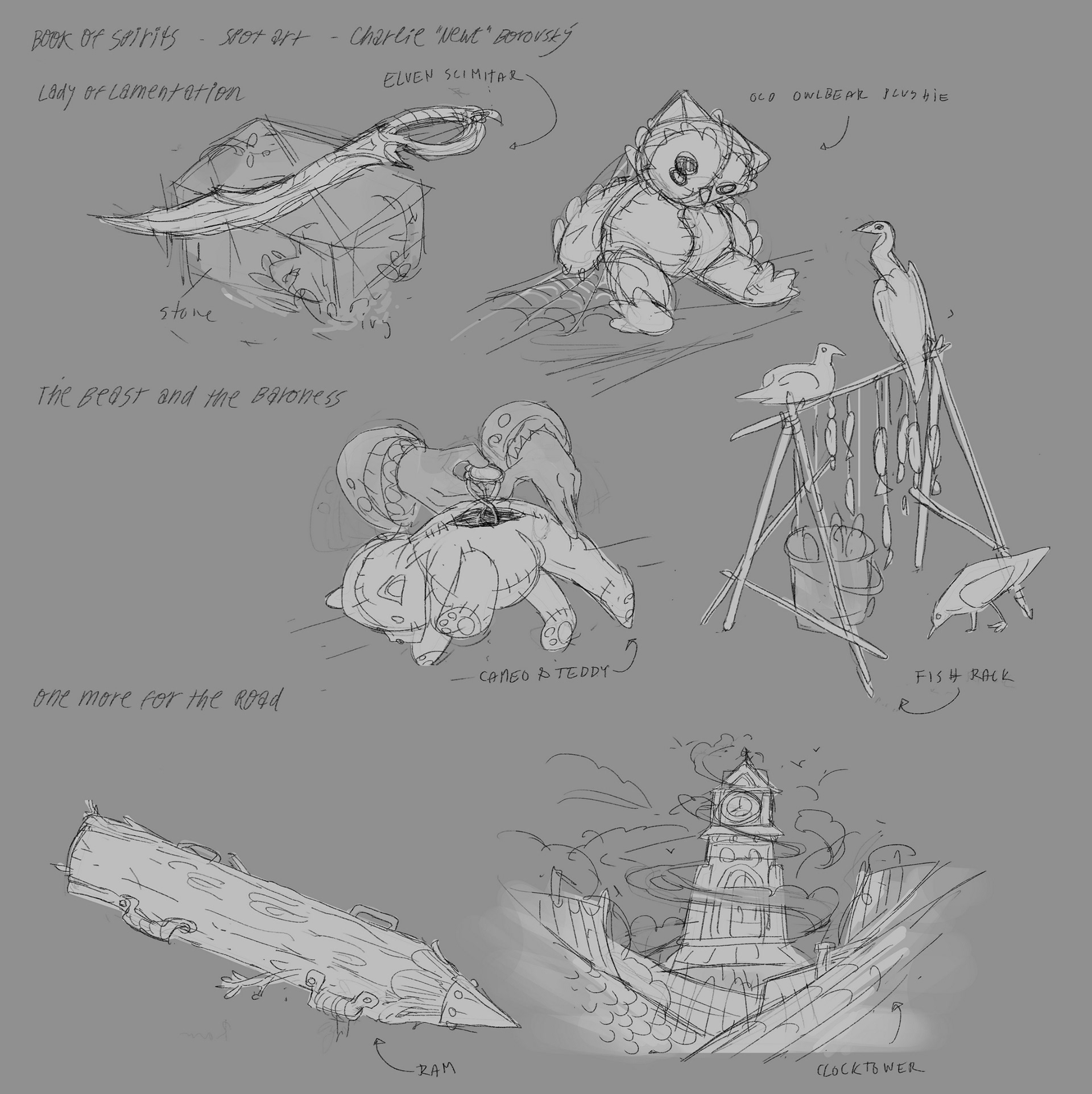 rough sketches for aprooved and self-assigned prompts