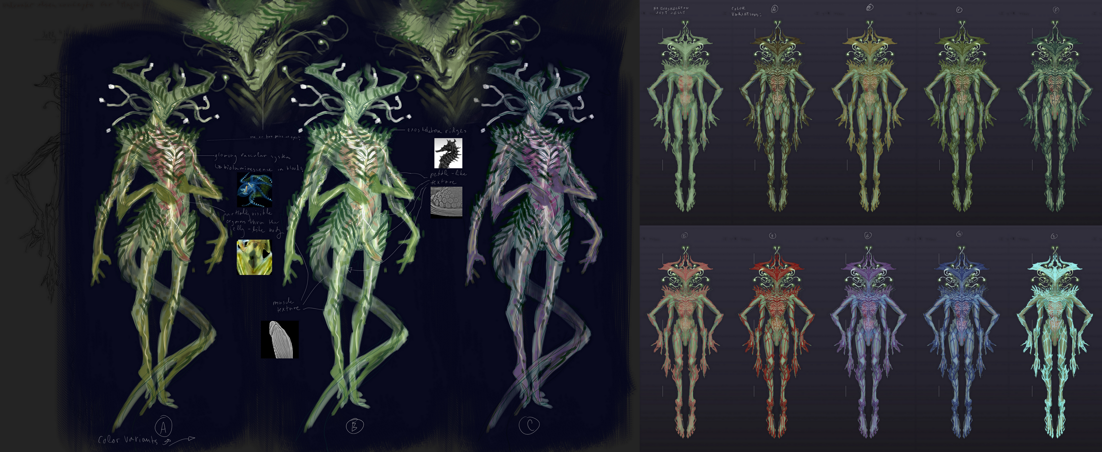 ©Magic Within 2024 - alien creature design based on silicone sculpture - colour and skin transparency concepts