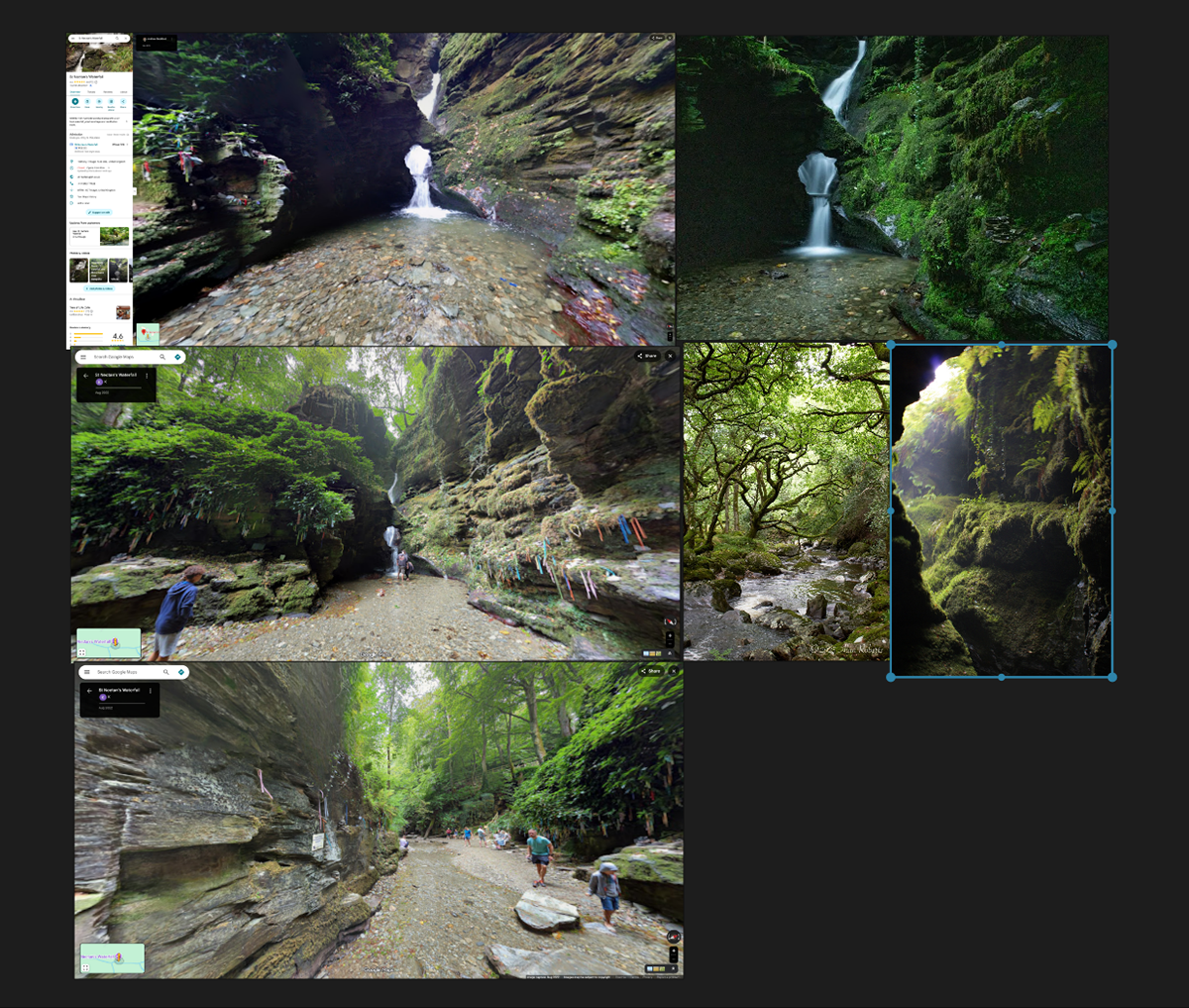 Brief: A waterfall that falls into two pools (see St Nectan's Glen) This is a small and humble shrine site, with humble offerings and votive trees around it.