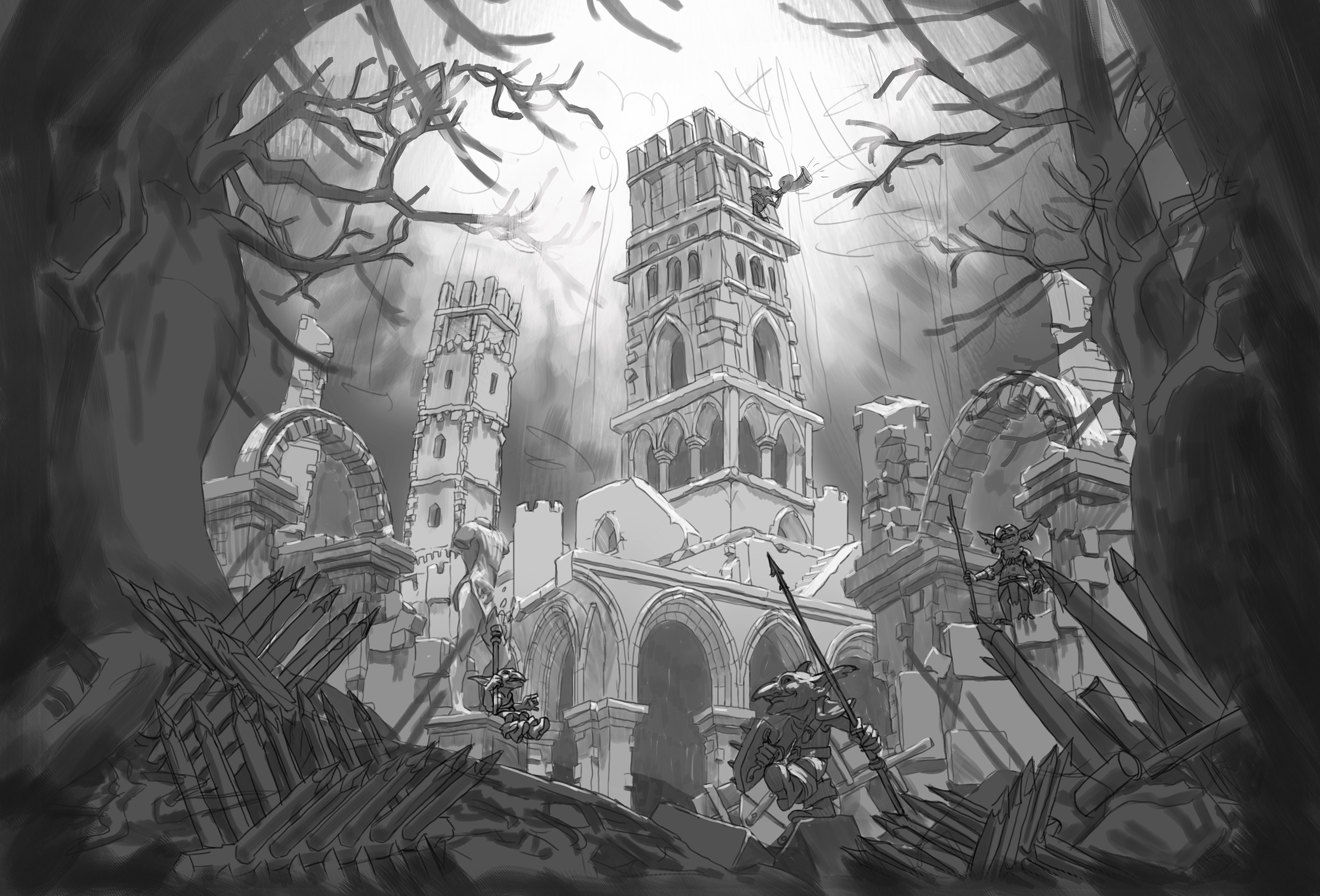 lineart and values - AD later corrected goblin face shape