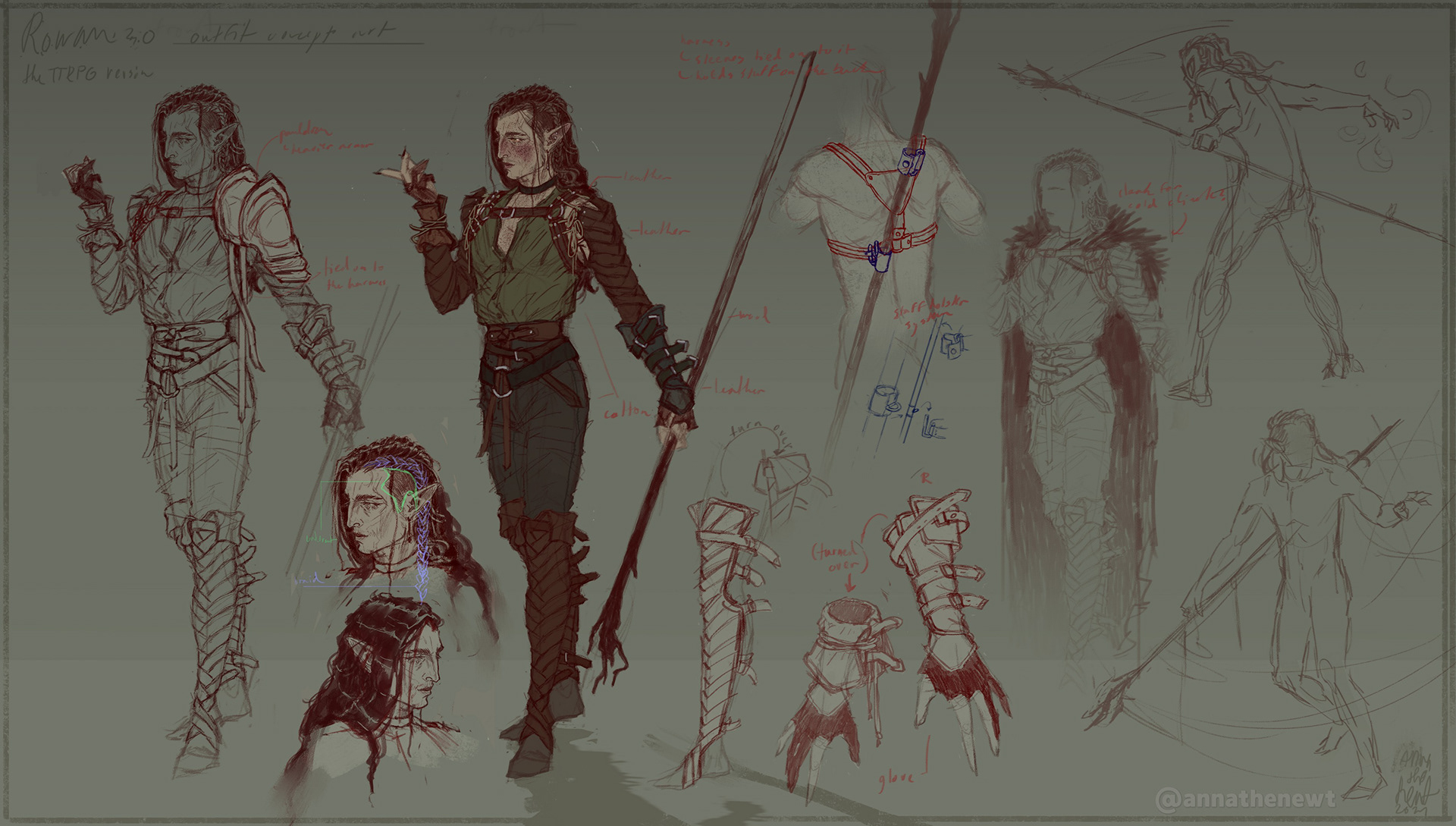 Rowan reference sheet / clothing concept art  (Original Character)