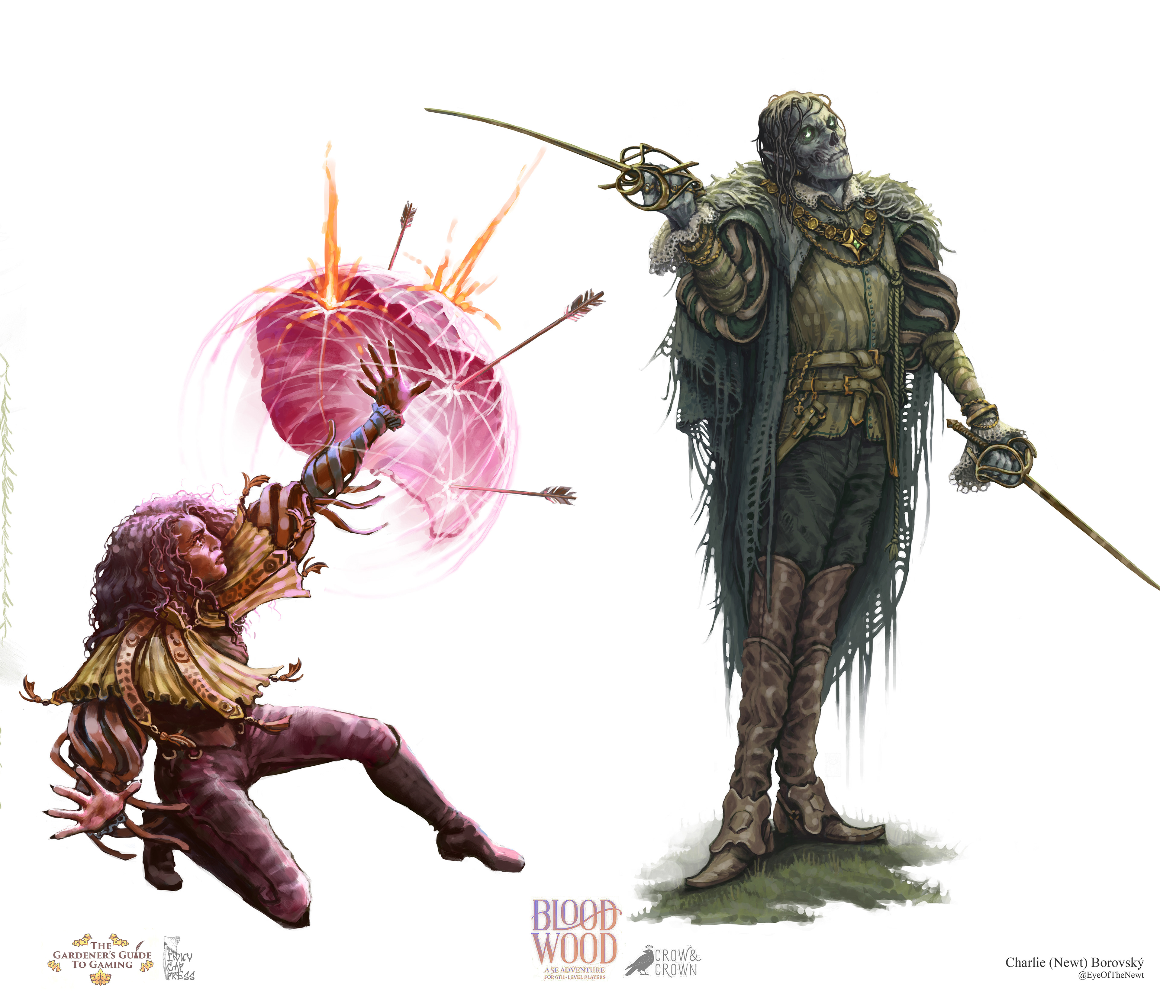 ©Ink Cap Press 2024 (Gardener's Guide to Gaming), ©Crow & Crown 2024 (Bloodwood)