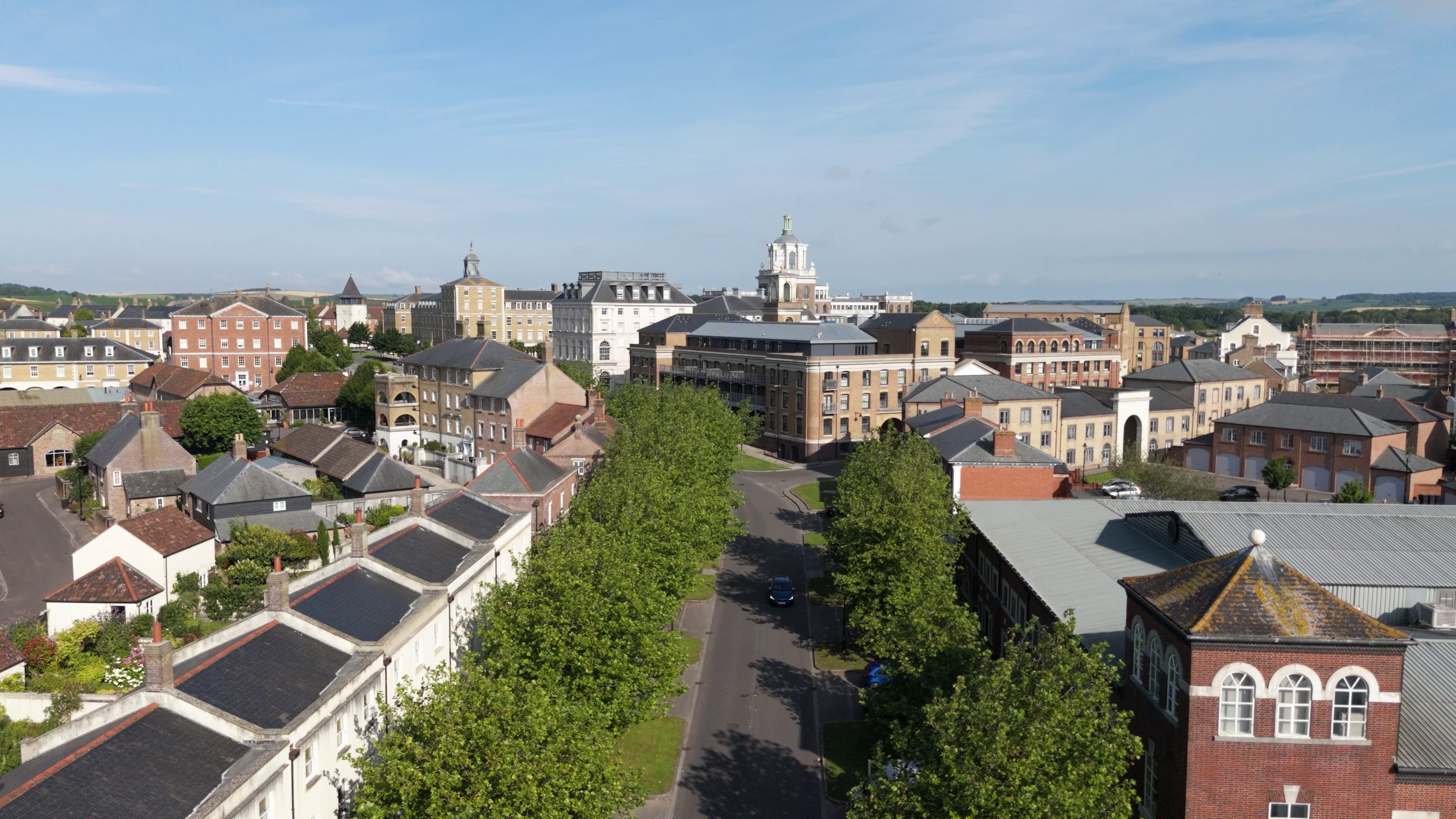 drone view poundbury high street spring