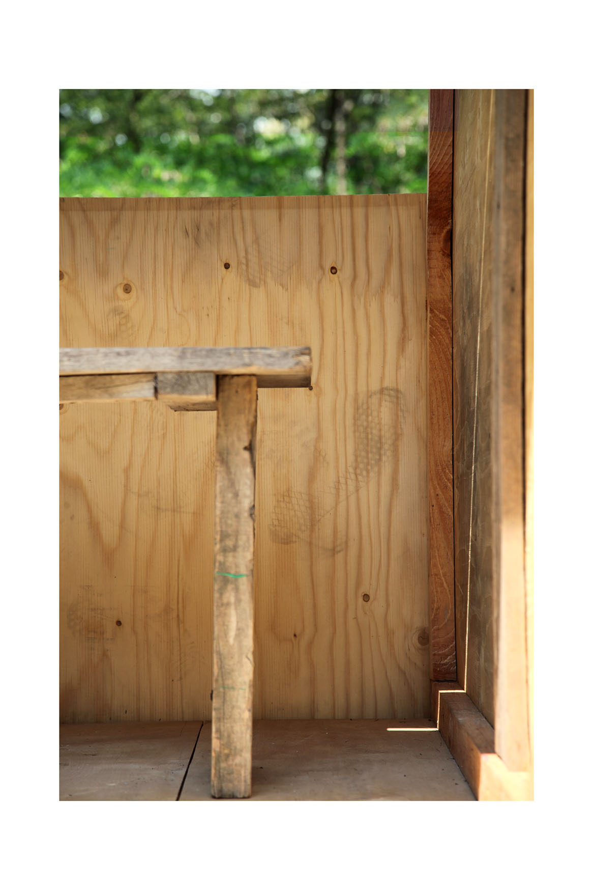 detail inside wooden cabin, from photographic series shelter