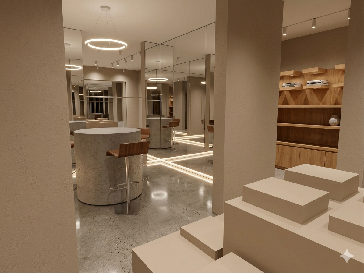 AI-generated imagery based on DIALux lighting simulations.