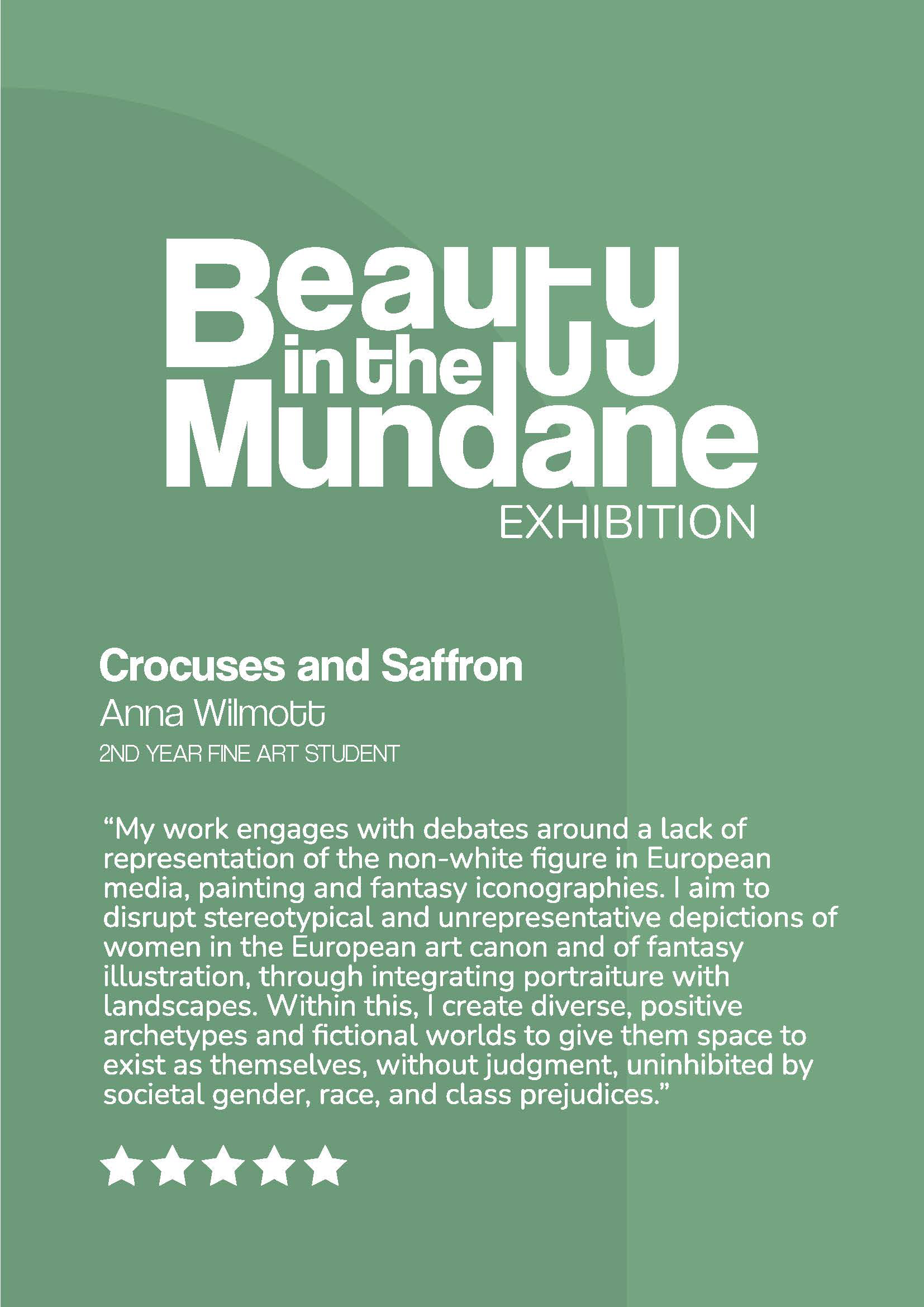 A page from an exhibition guide that includes a "Beauty in the Mundane" logo and a list of films with star ratings on a pale green background.