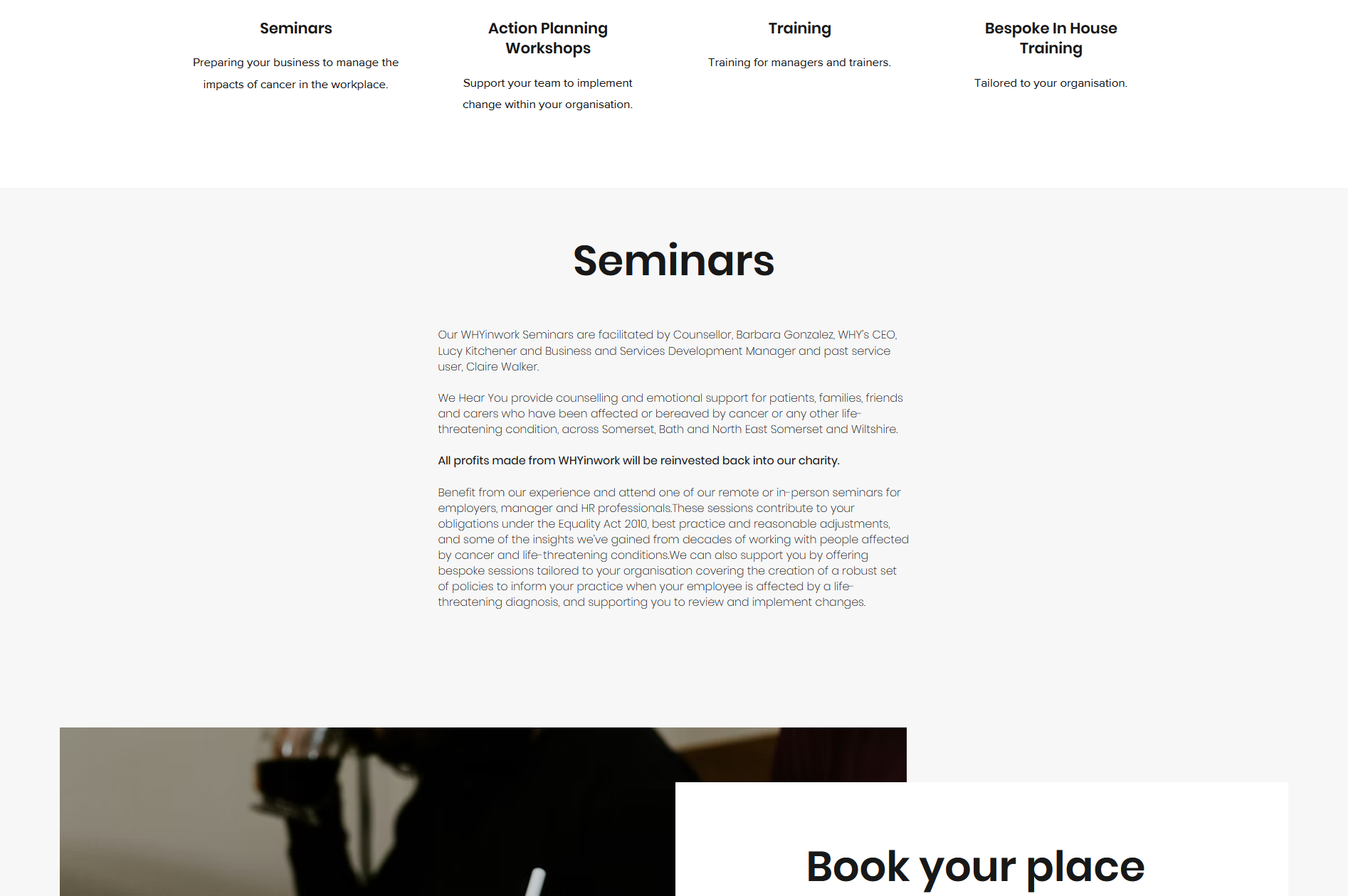 A screenshot of a webpage that has a paragraph of text under a "seminars" title.