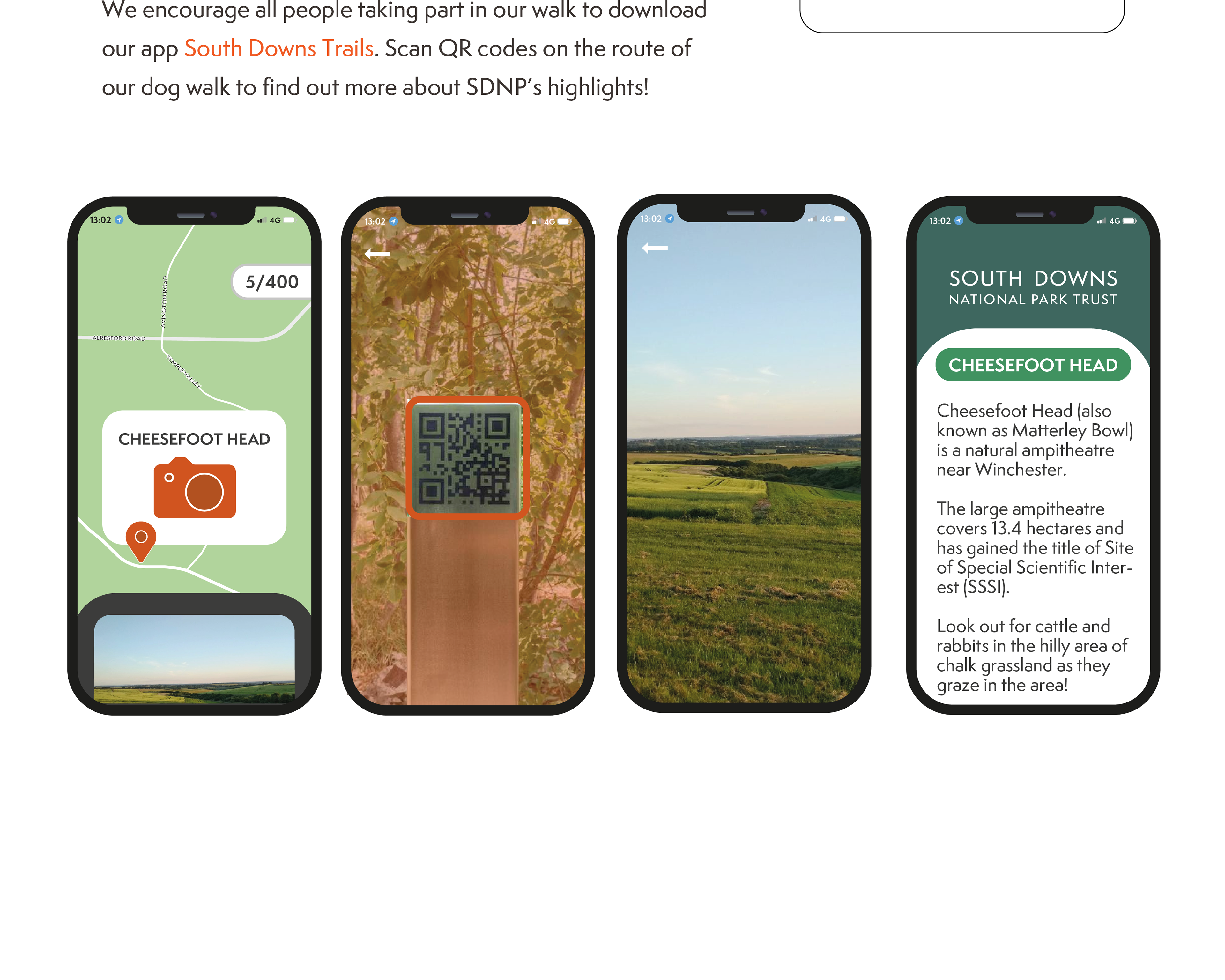 Screenshot of a website that displays four phones, each of which demonstrate a different function of an app.