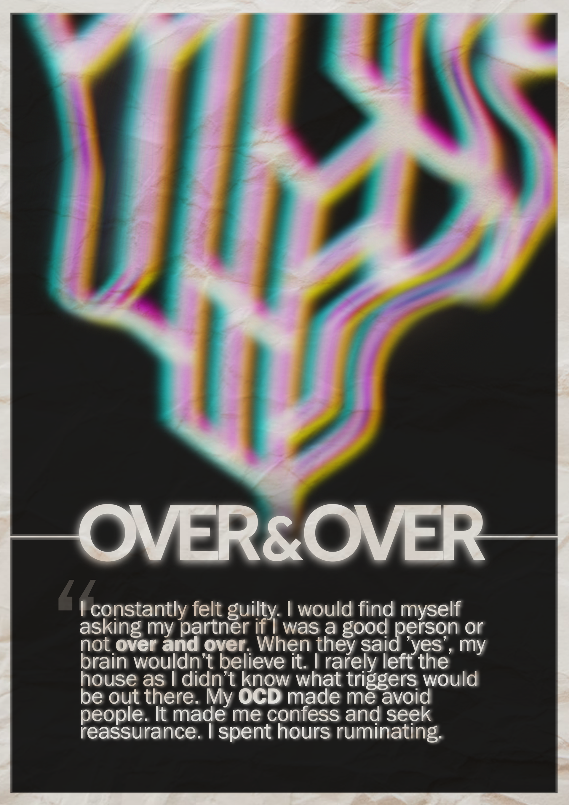 An illustration of neural pathways warped and layered in white, blue, pink and yellow..