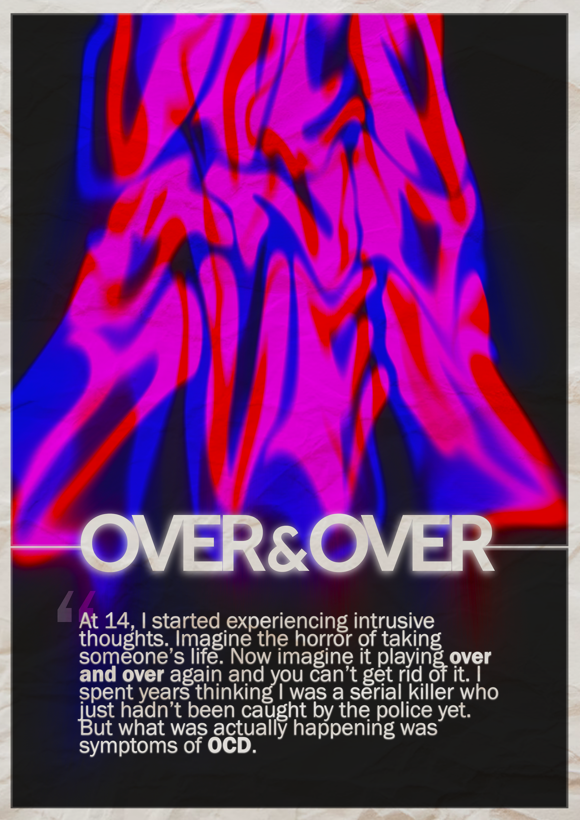 Warped red, blue and pink typography that resembles "Over & Over".