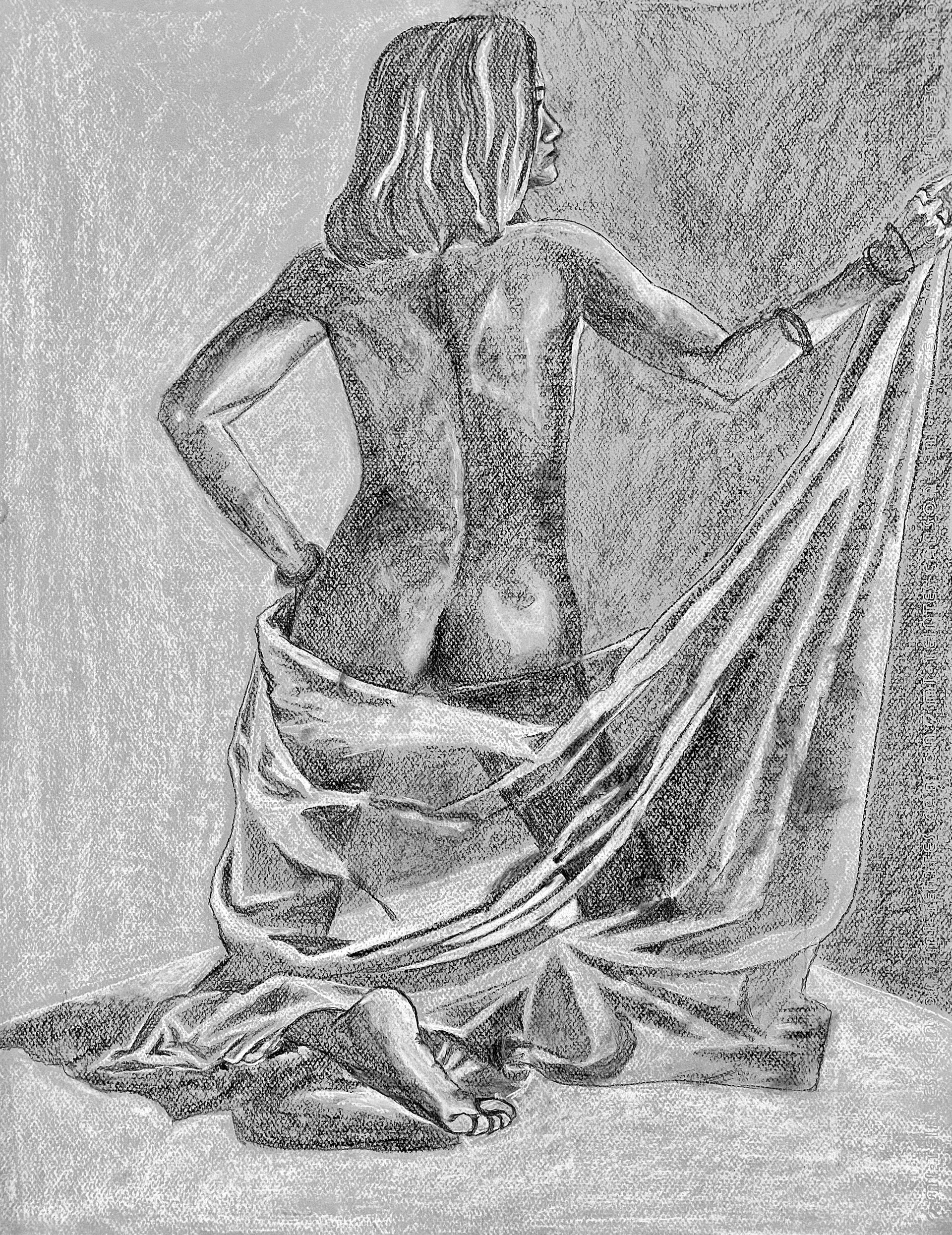 Black x White Conte on Grey Charcoal Paper