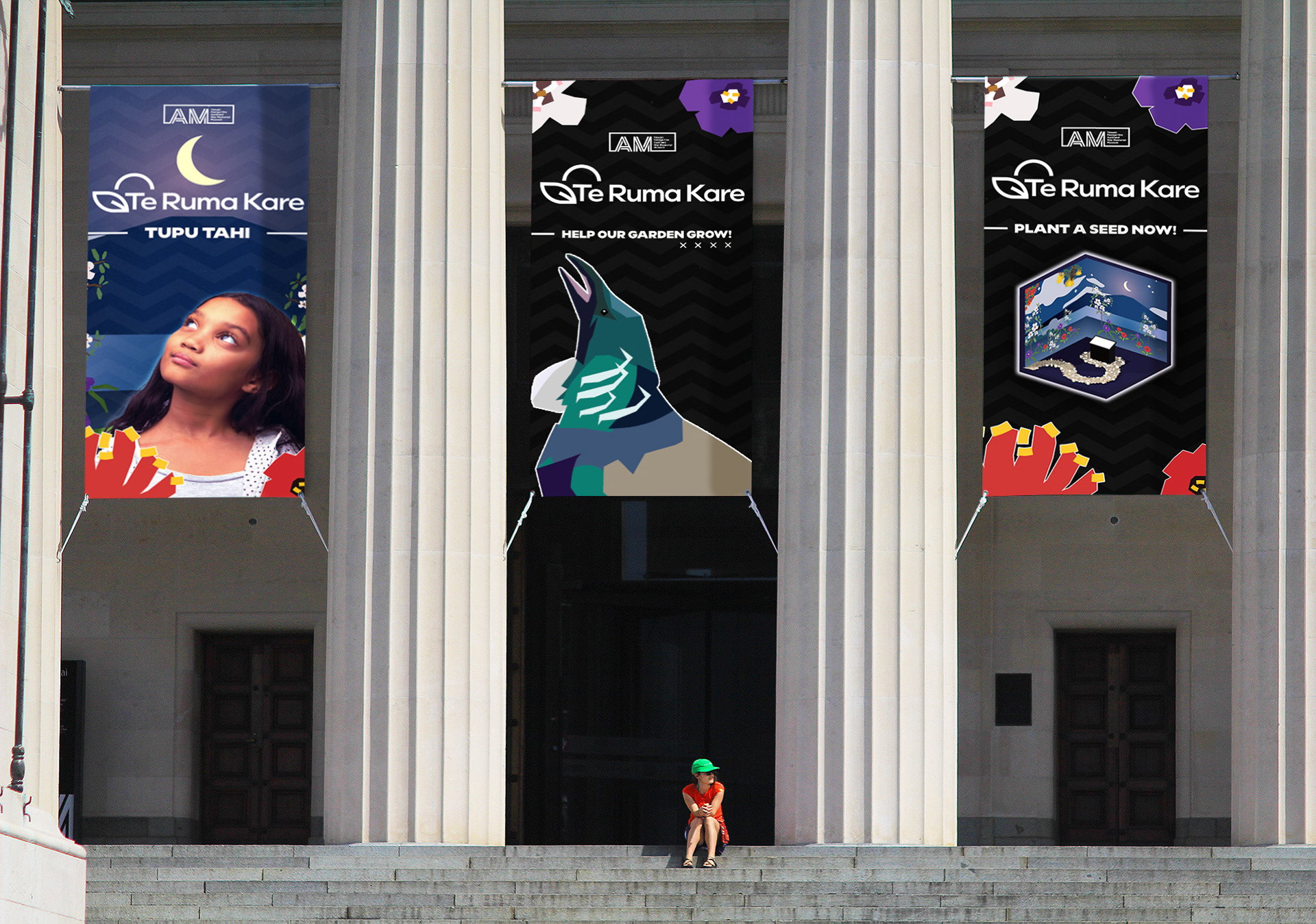 Banners located outside The Auckland Museum