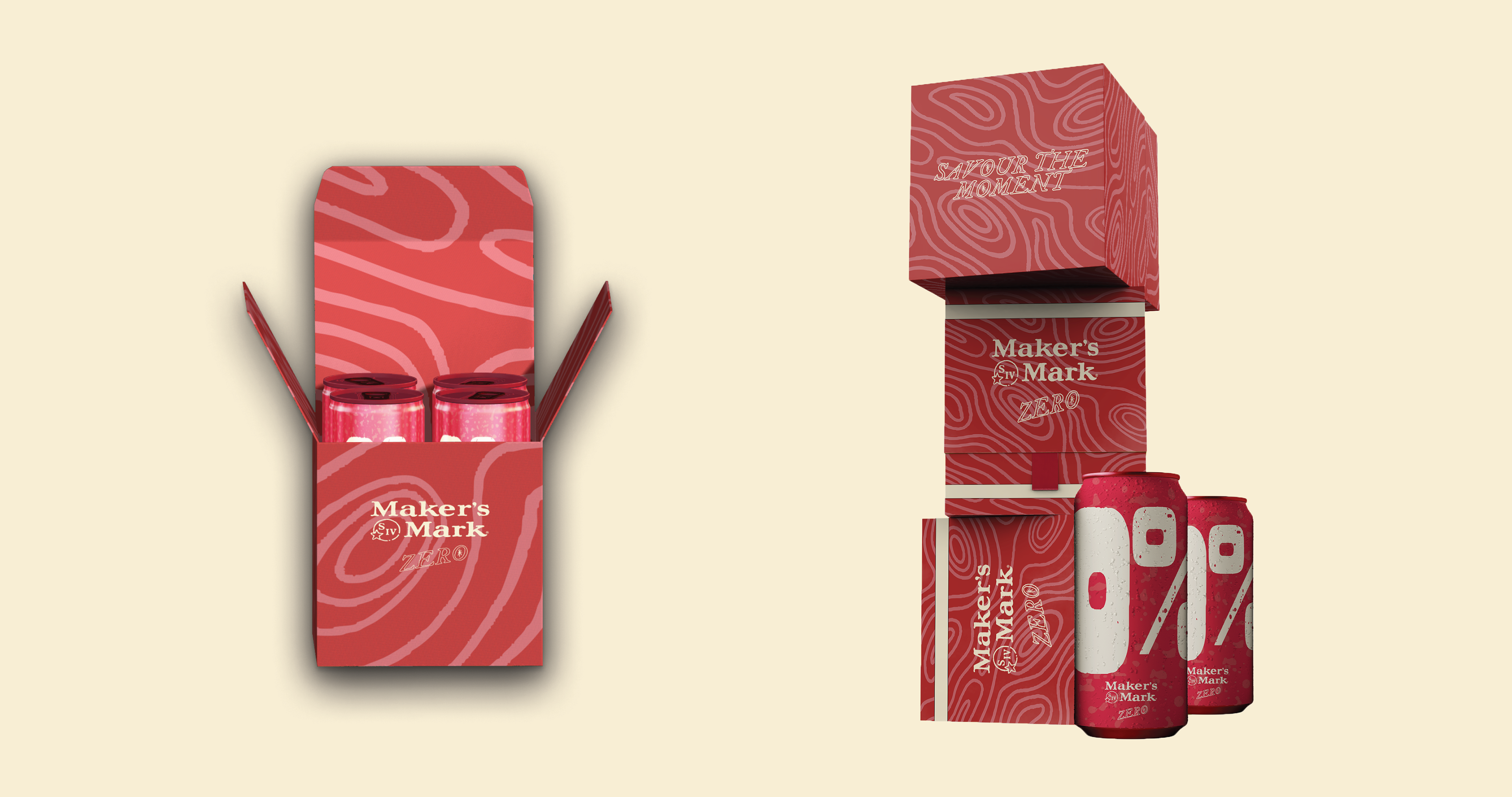Our product packaging is presented as a contemporary spin on the woodgrain textures found at the Makers Mark distillery farm. From the oak barrels, to the antique machinery and hand cut labels, we wanted to create an exciting, modern product design for gen Z that was embedded in the foundation laid out before us .