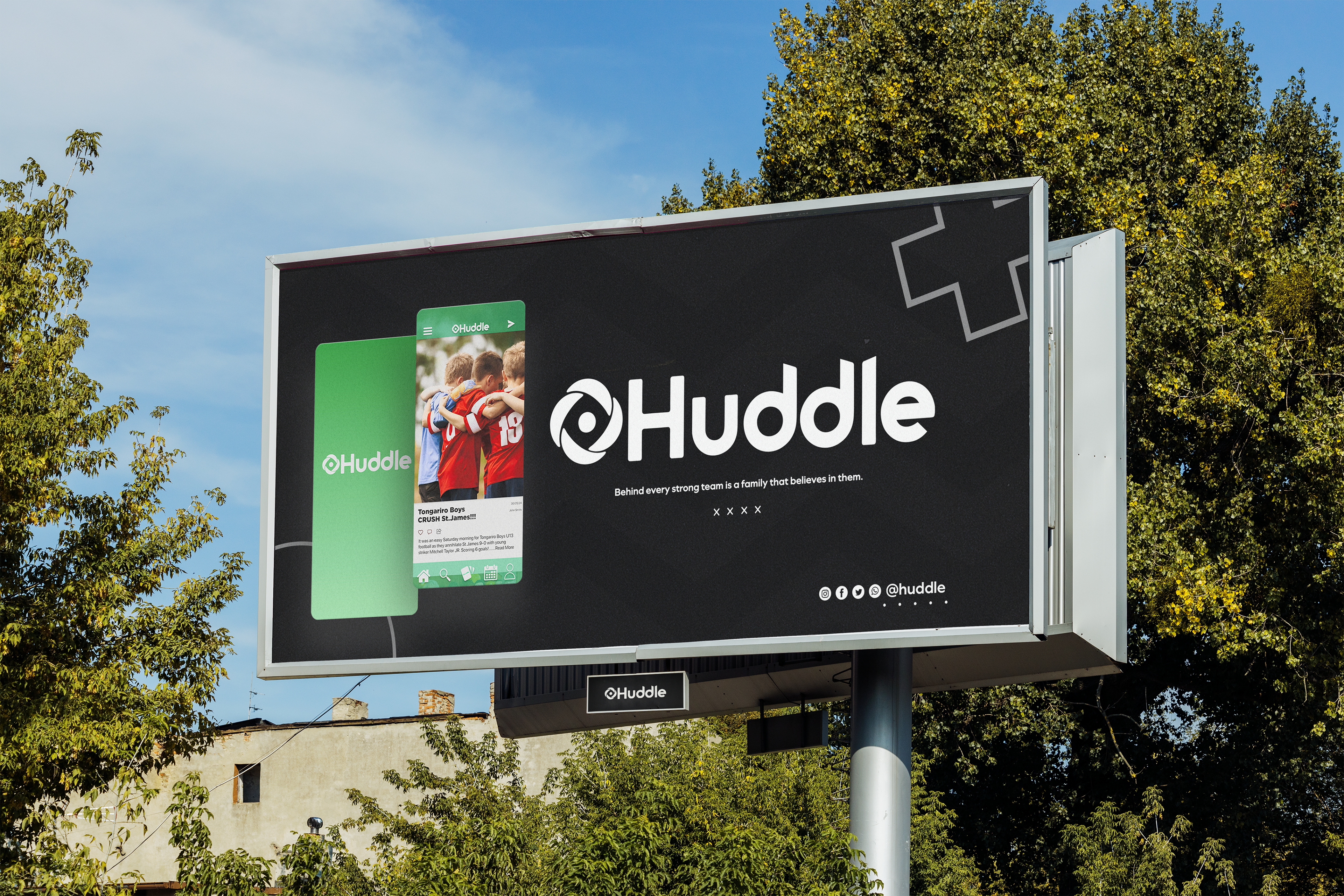 Displays communicating Huddles goal of family support for local grassroot sports