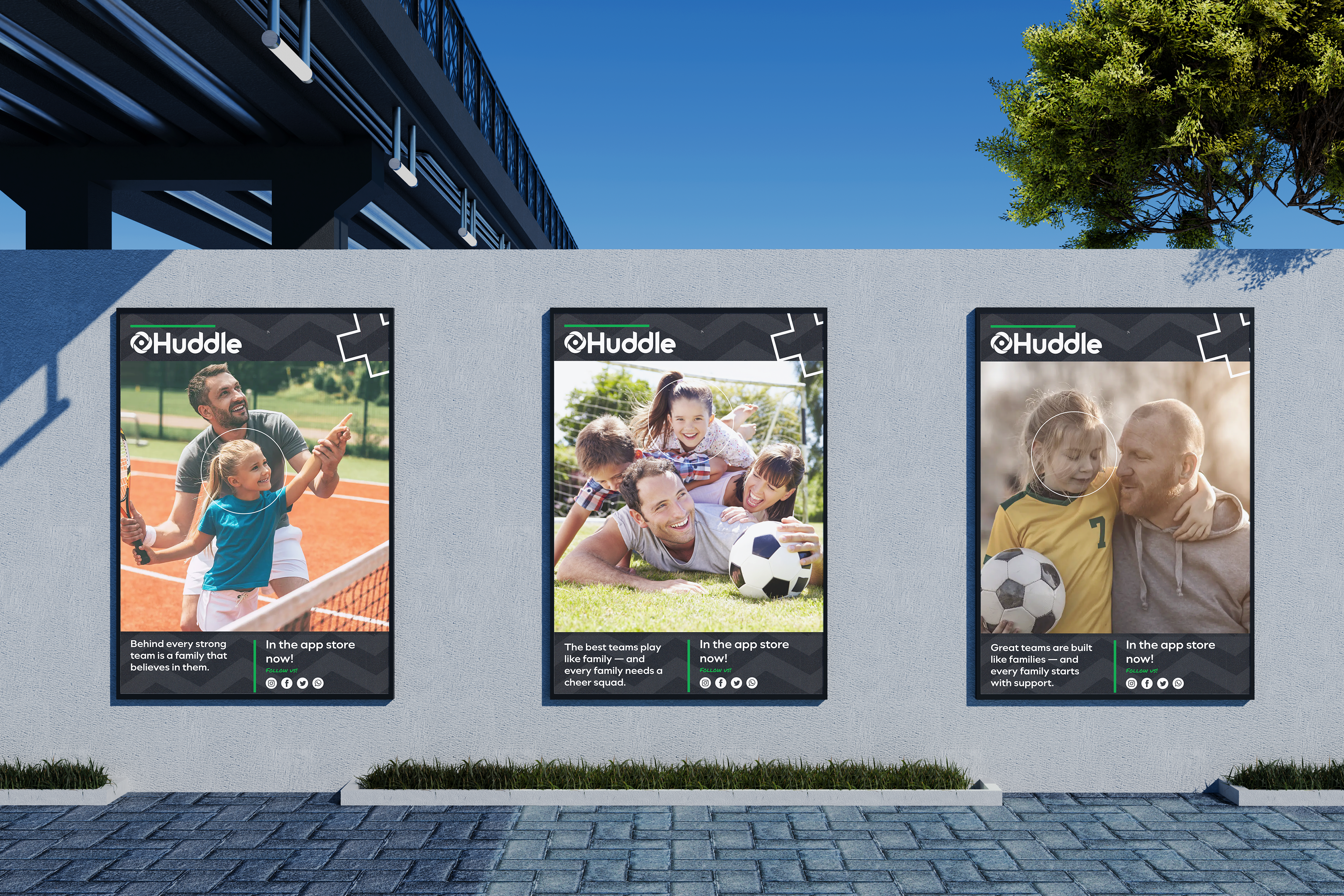 Displays communicating Huddles goal of family support for local grassroot sports
