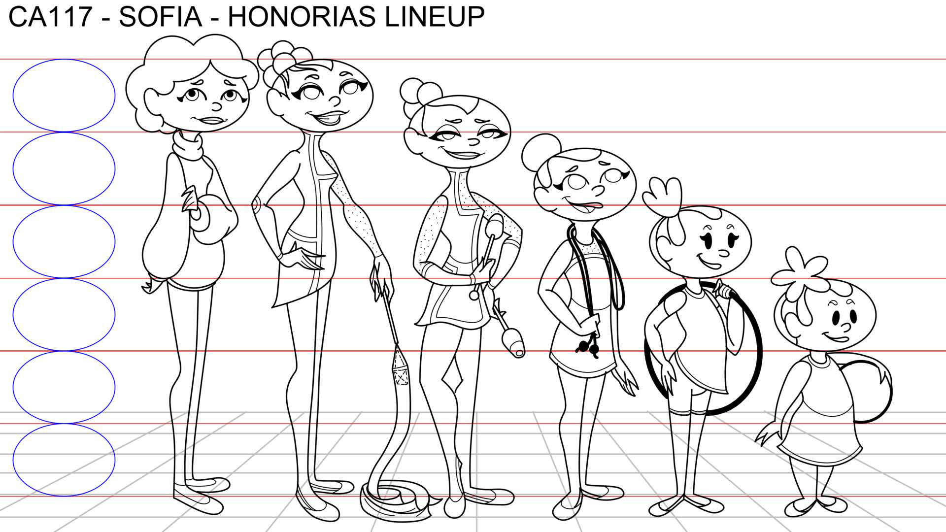 Characters lineup with head size reference - September 2023