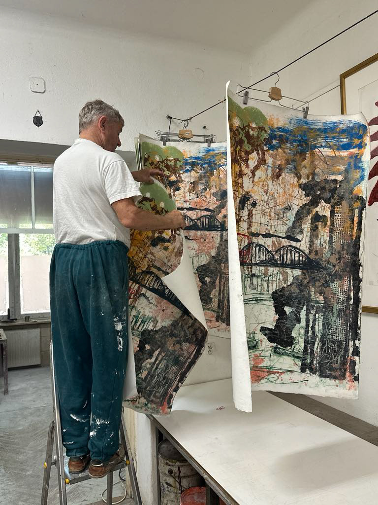 Hanging prints to dry.