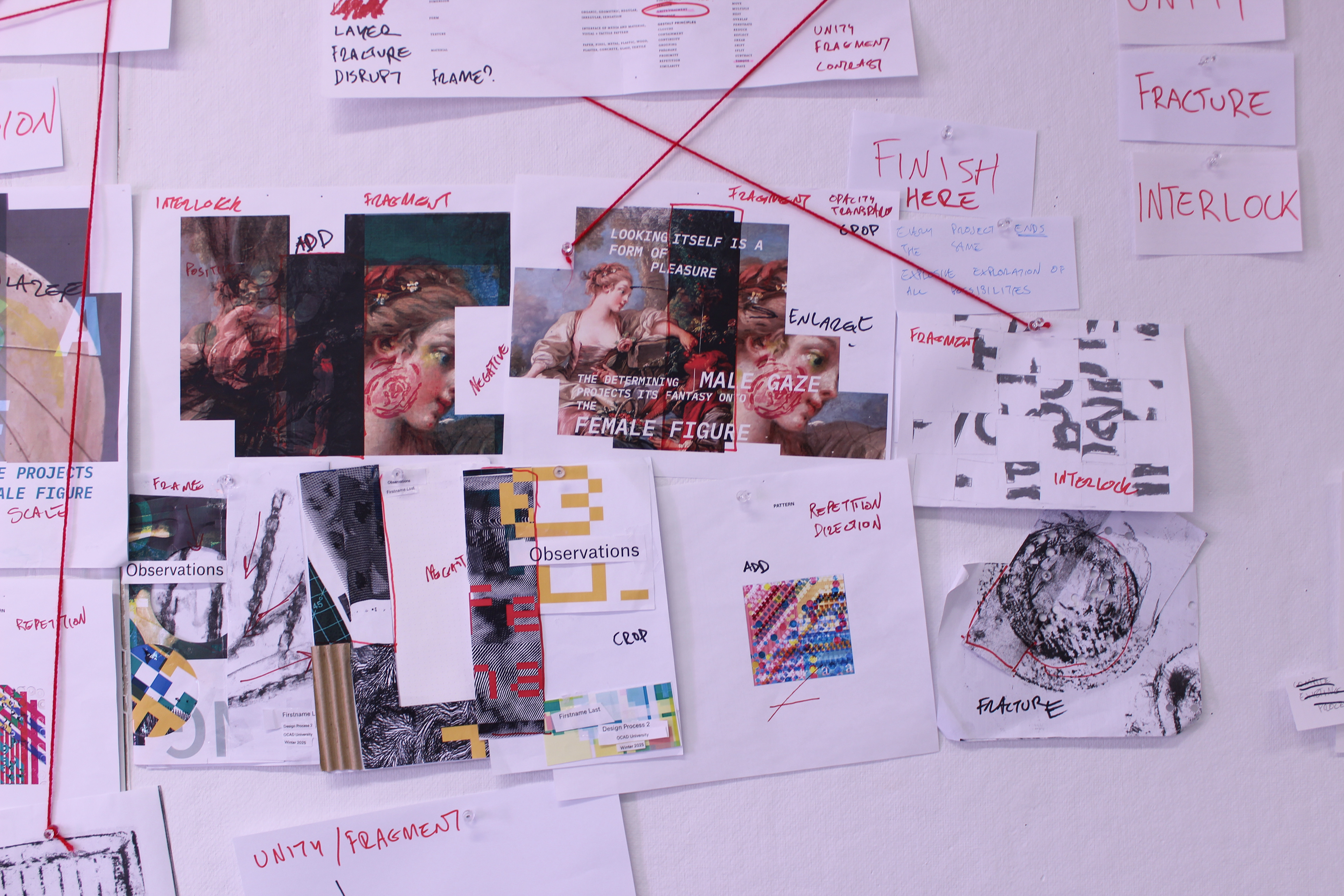 Close up section of the wall, including notes.