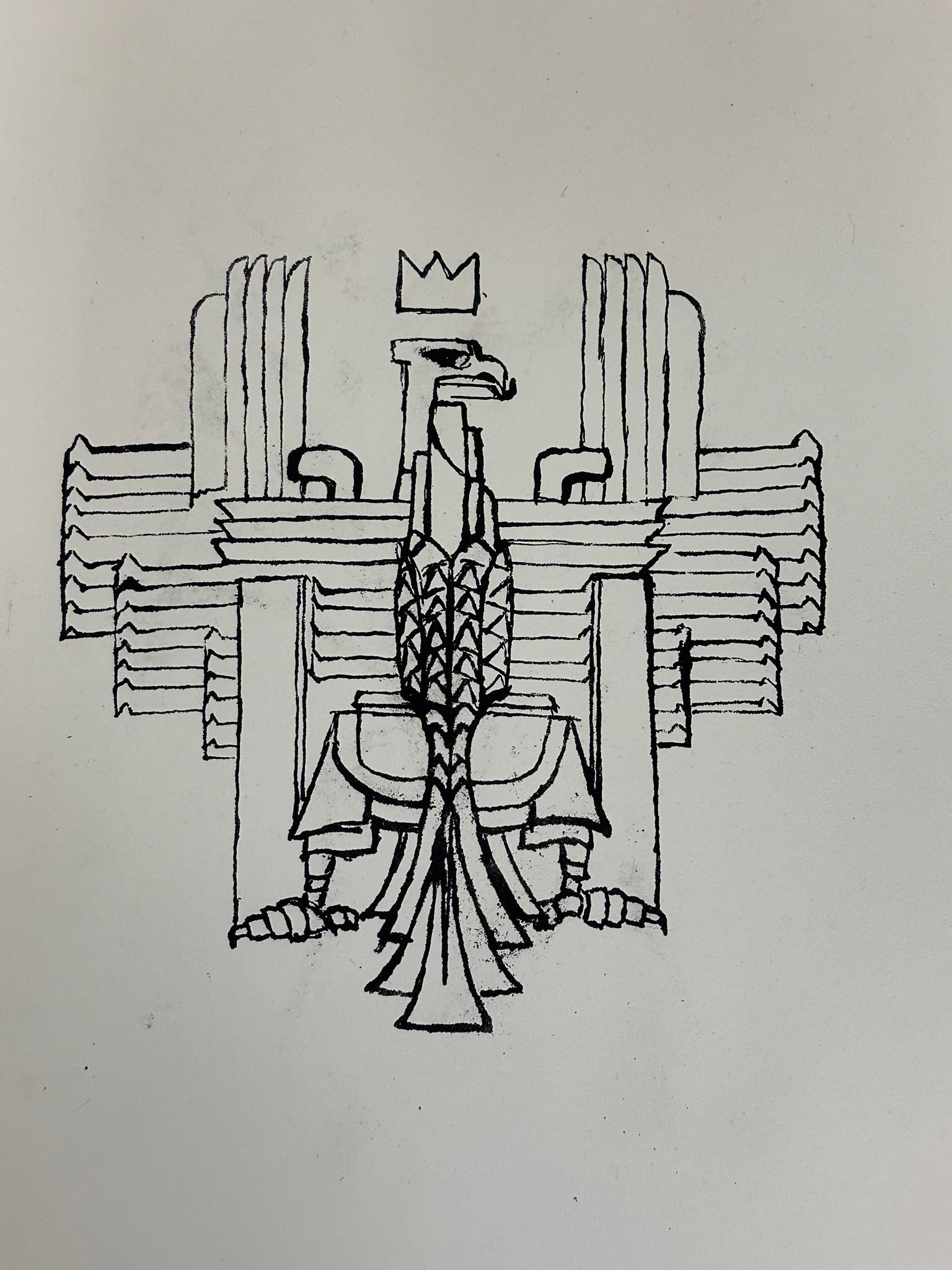 Detail of finished print of the Polish Eagle emblem in Art Deco style.
