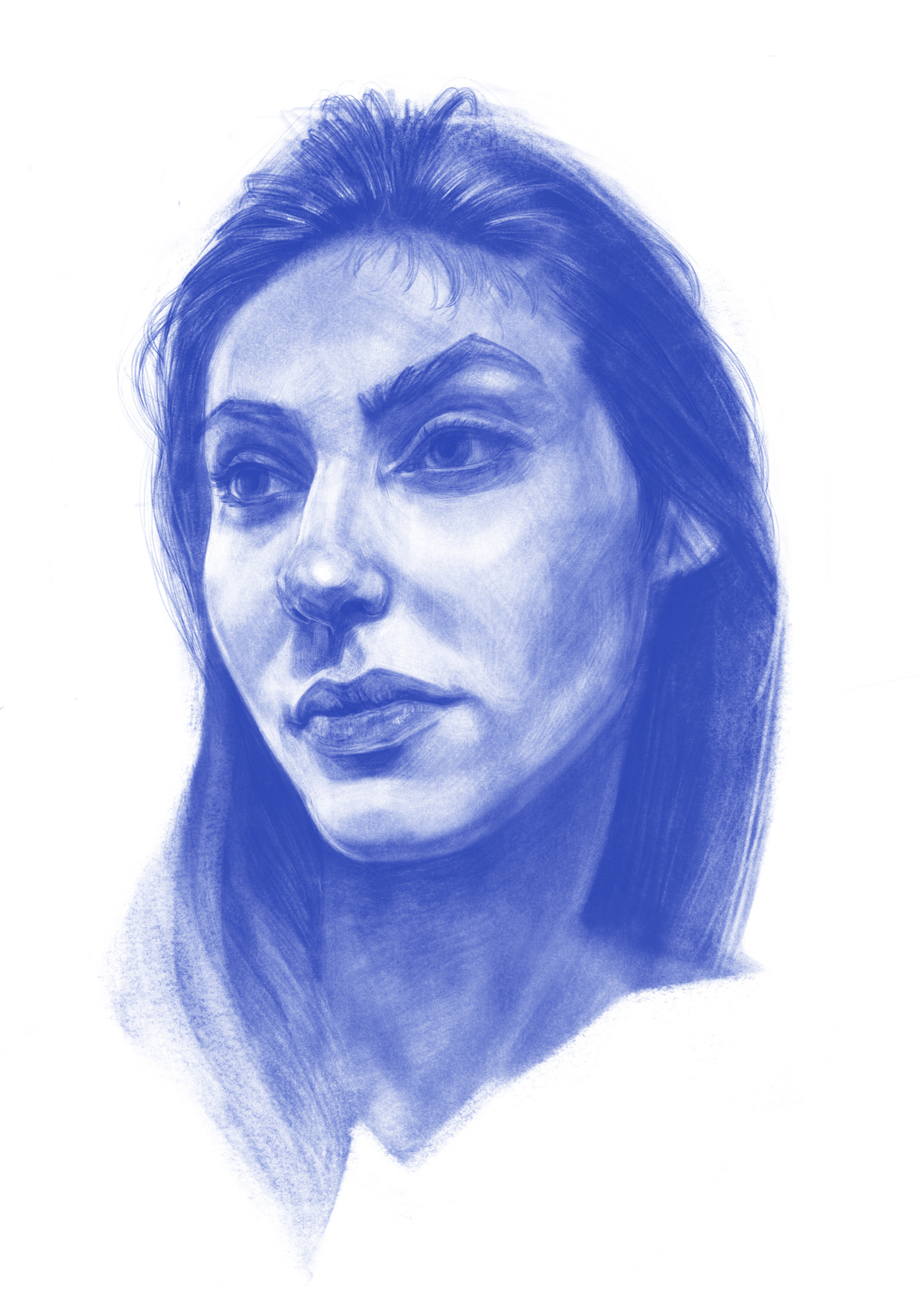 Portrait illustration of a pretty lady in blue color