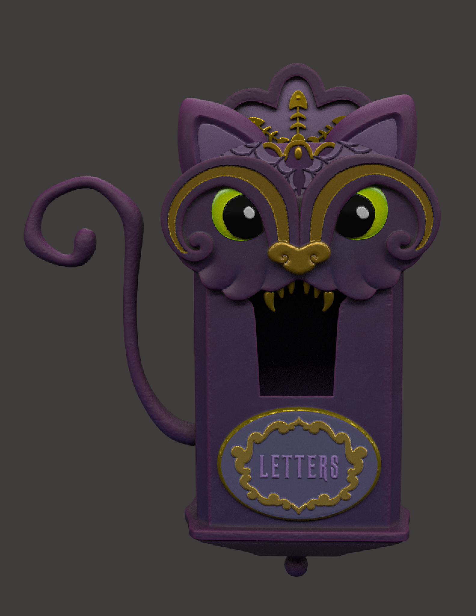 Cat Mailbox that snacks on outgoing mail from the citizens of Frightvil Ridge