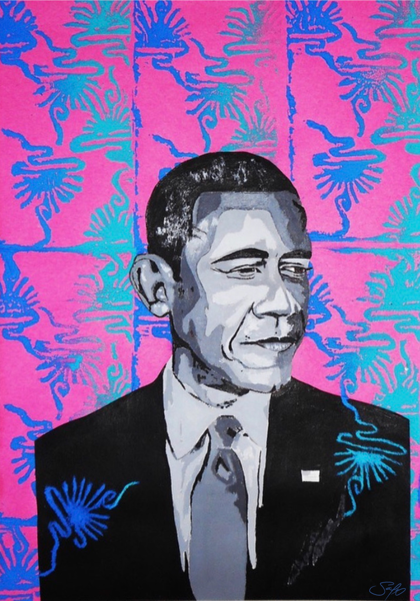 El Presidente, 2017 acrylic & linoleum block