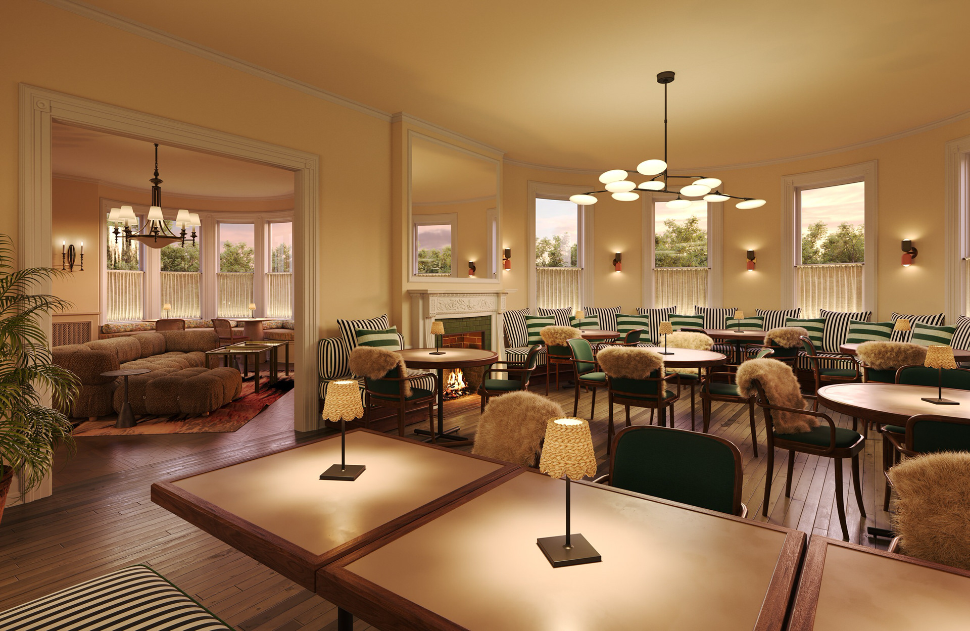 Belden House and Mews Dining Room at Night rendered by The Craft