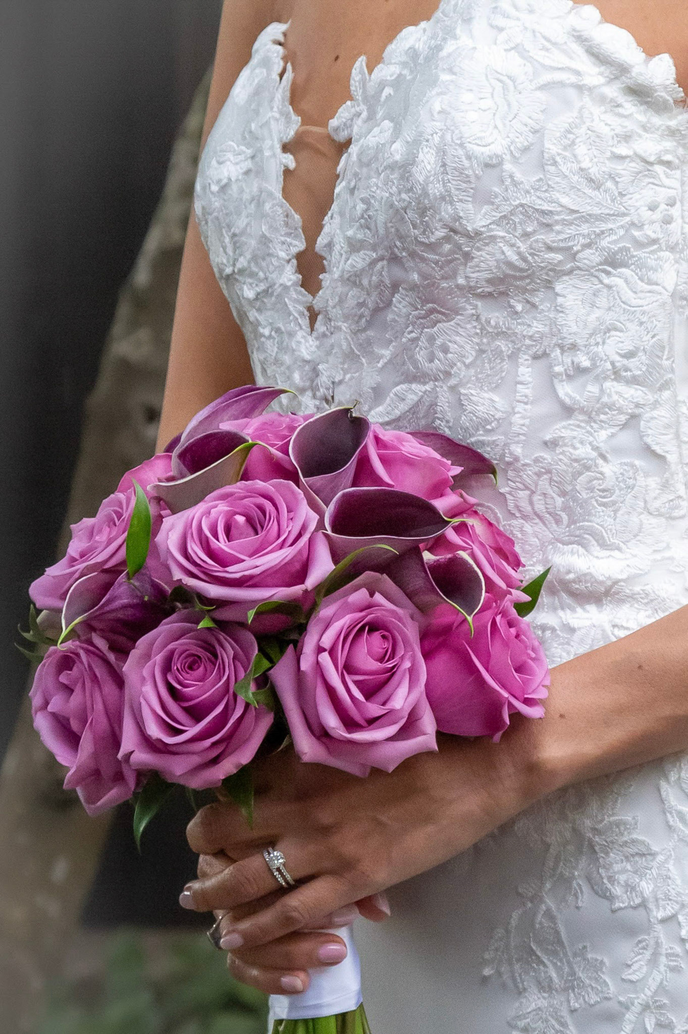 Bridal bouquet detail and lace wedding dress  at The Lodge & Club, Ponte Vedra Beach wedding  session
