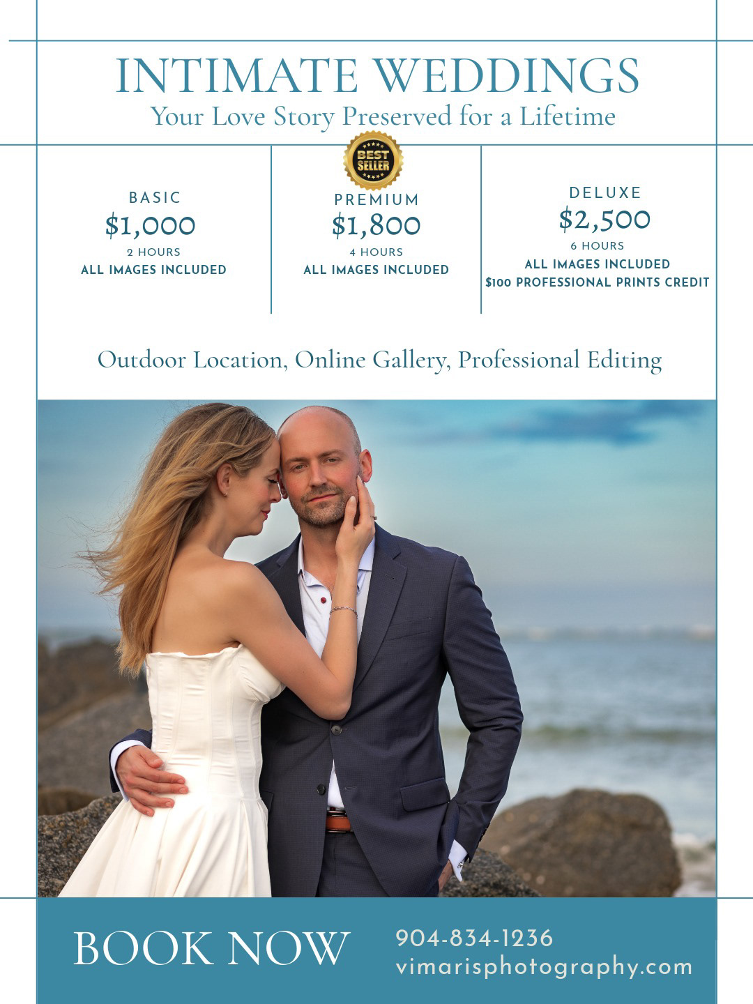 Intimate Wedding photographer pricing guide for couples in Ponte Vedra Beach and Jacksonville