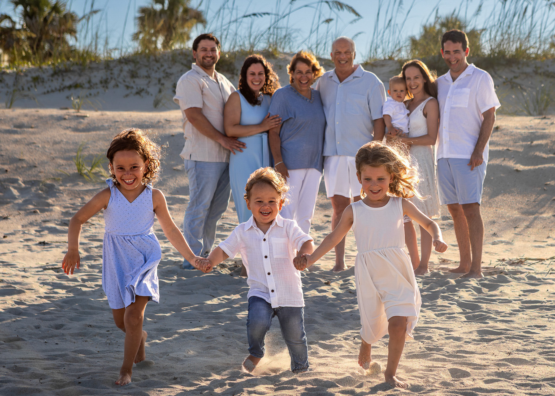  Sunset Extended family photography session in Jacksonville  Beach with grandparents and grandchildren