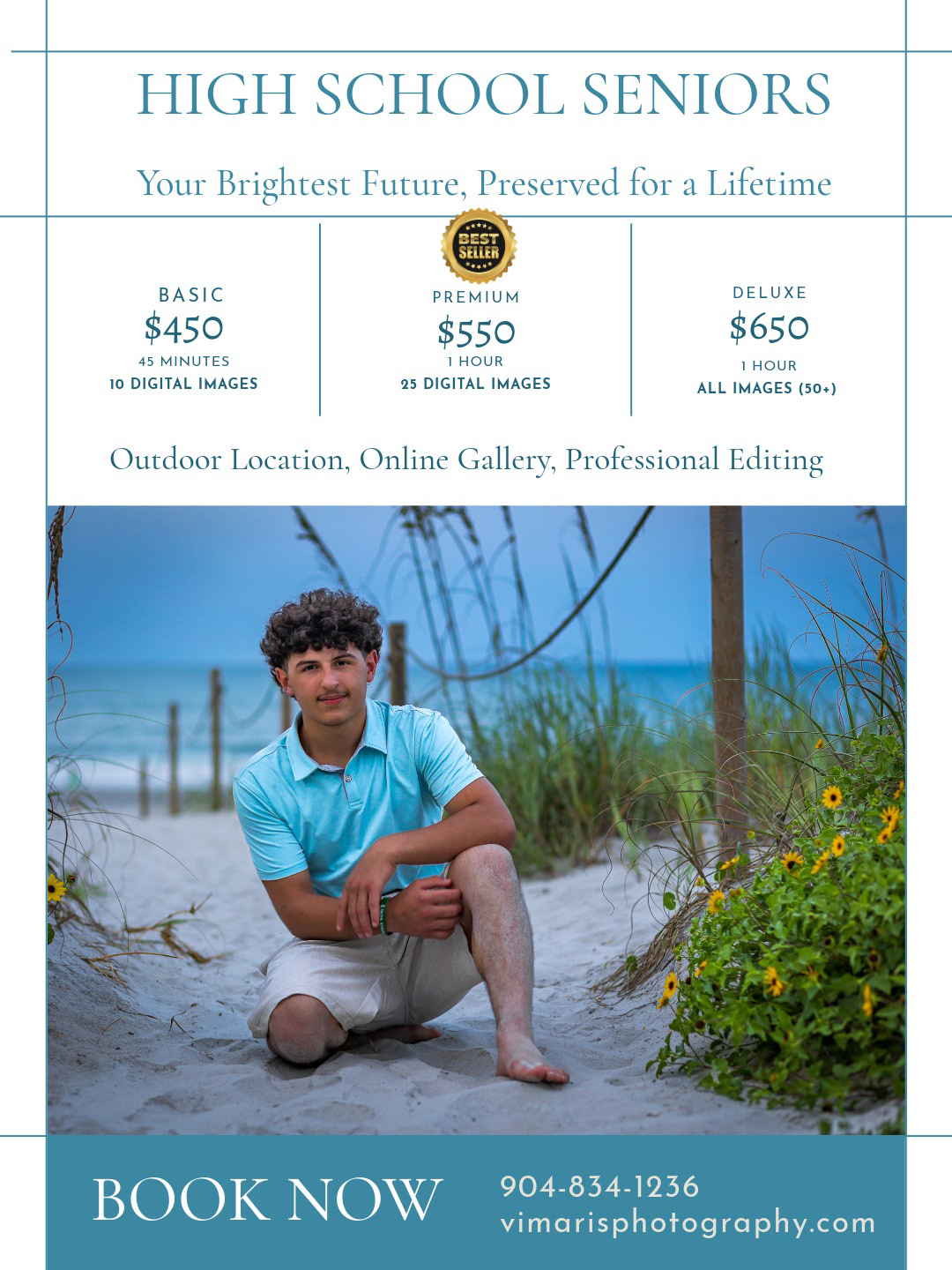 High school senior photographer pricing guide in Ponte Vedra Beach and Jacksonville