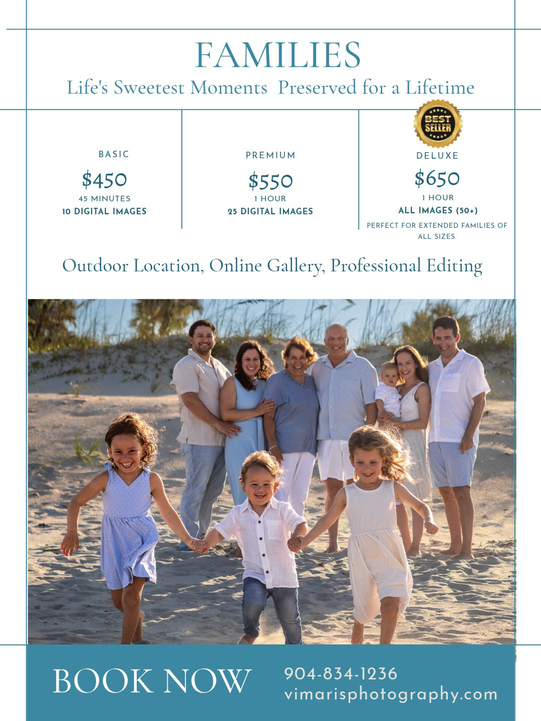 Family photographer pricing guide in Ponte Vedra Beach and Jacksonville