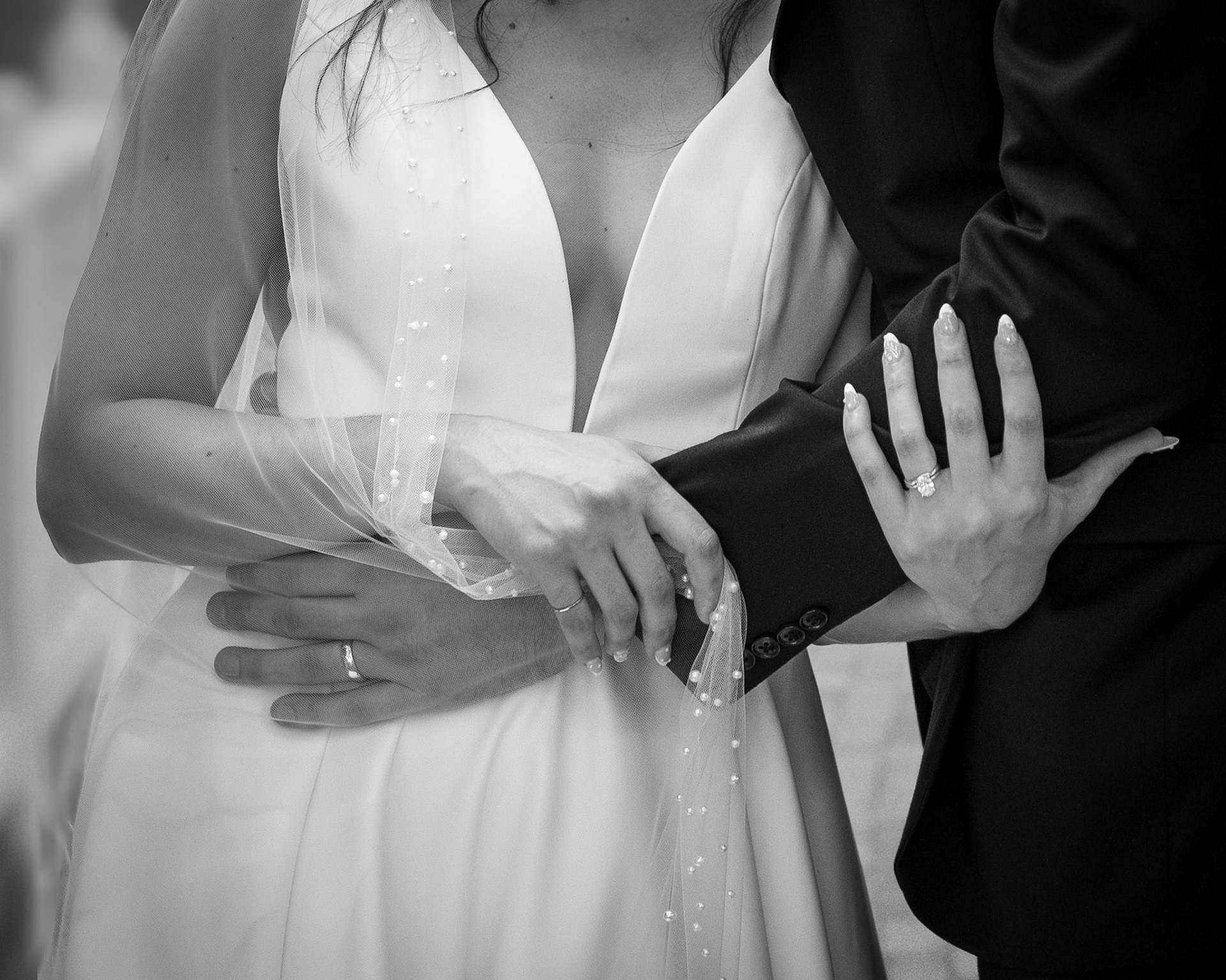 Romantic couple closeup at their Downtown St. Augustine wedding