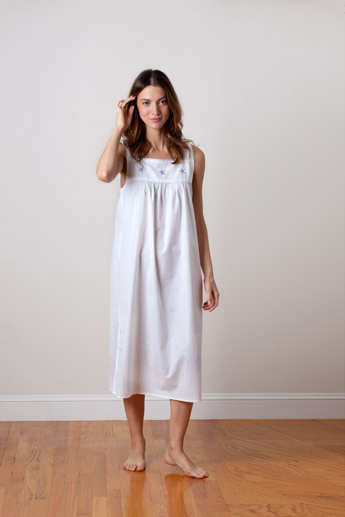 Before image of model in nightie with wall shadows