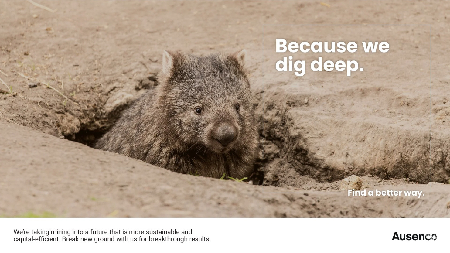Designed Ausenco's Find a Better Way sustainability campaign on an airport billboard featuring a badger animal digging in the dirt