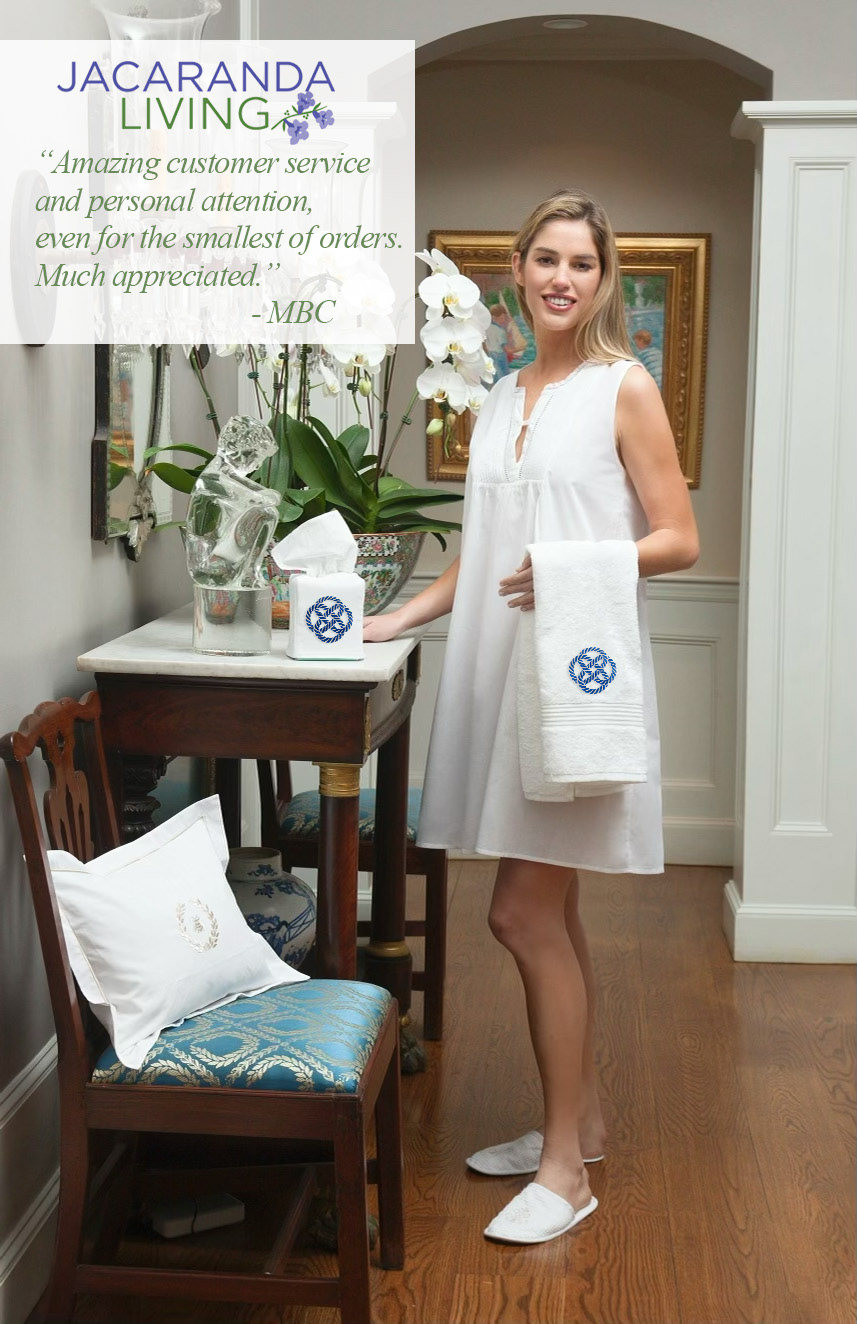 Jacaranda Living model Gracie - lifestyle asset edited with product embroidery transposition