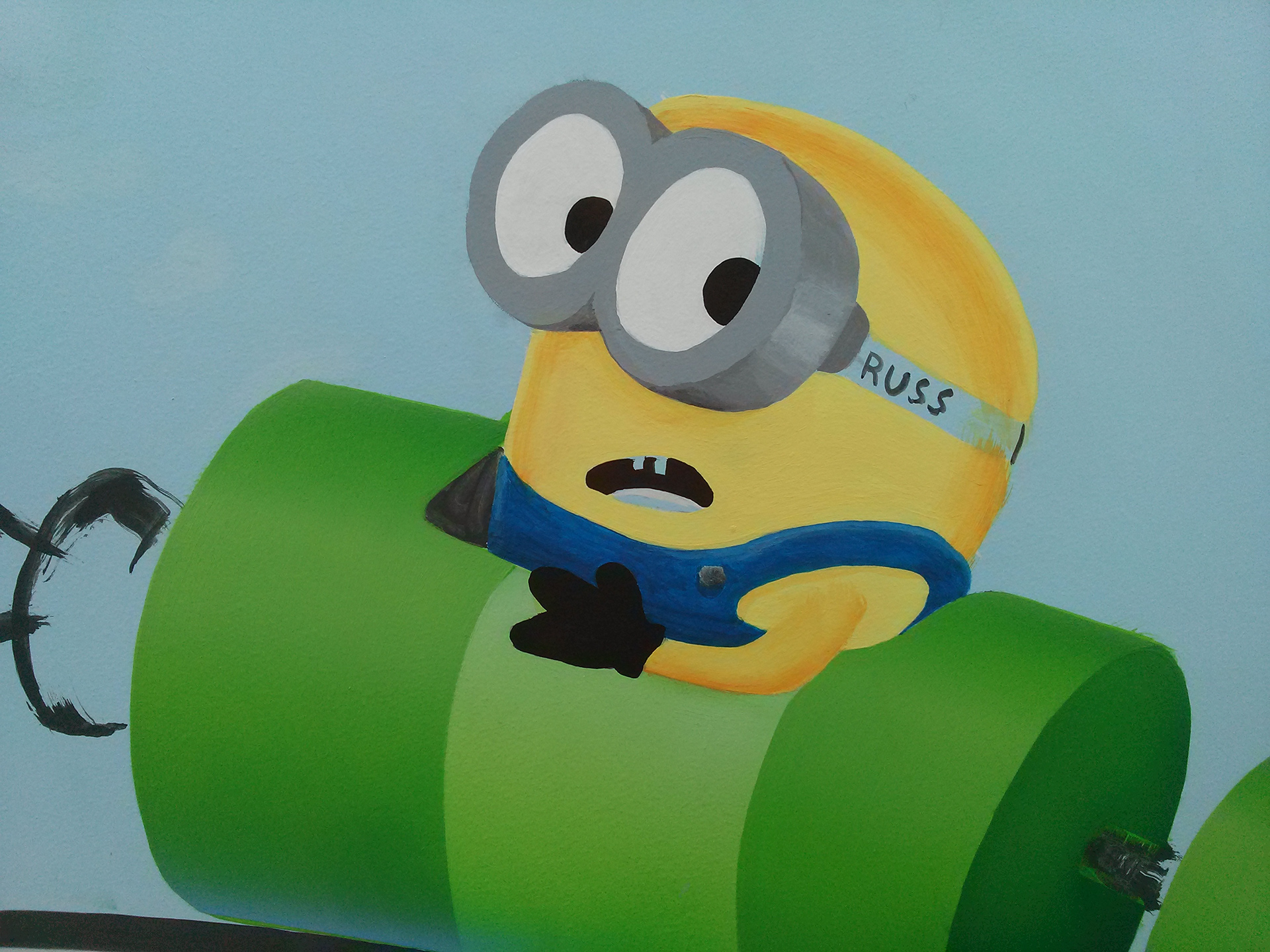WIP detail of the Minion Mayhem mural
