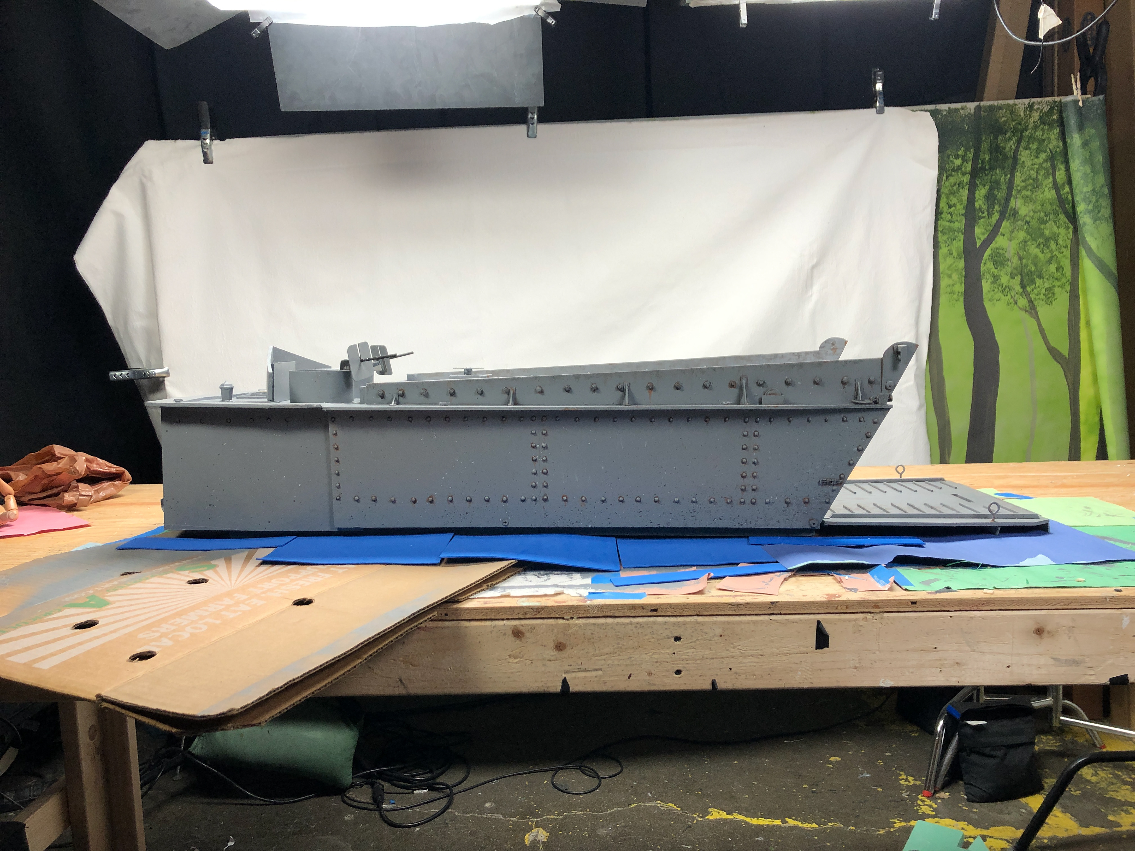 Profile of Higgins Boat Model. Sides and back remove for camera and animator access.