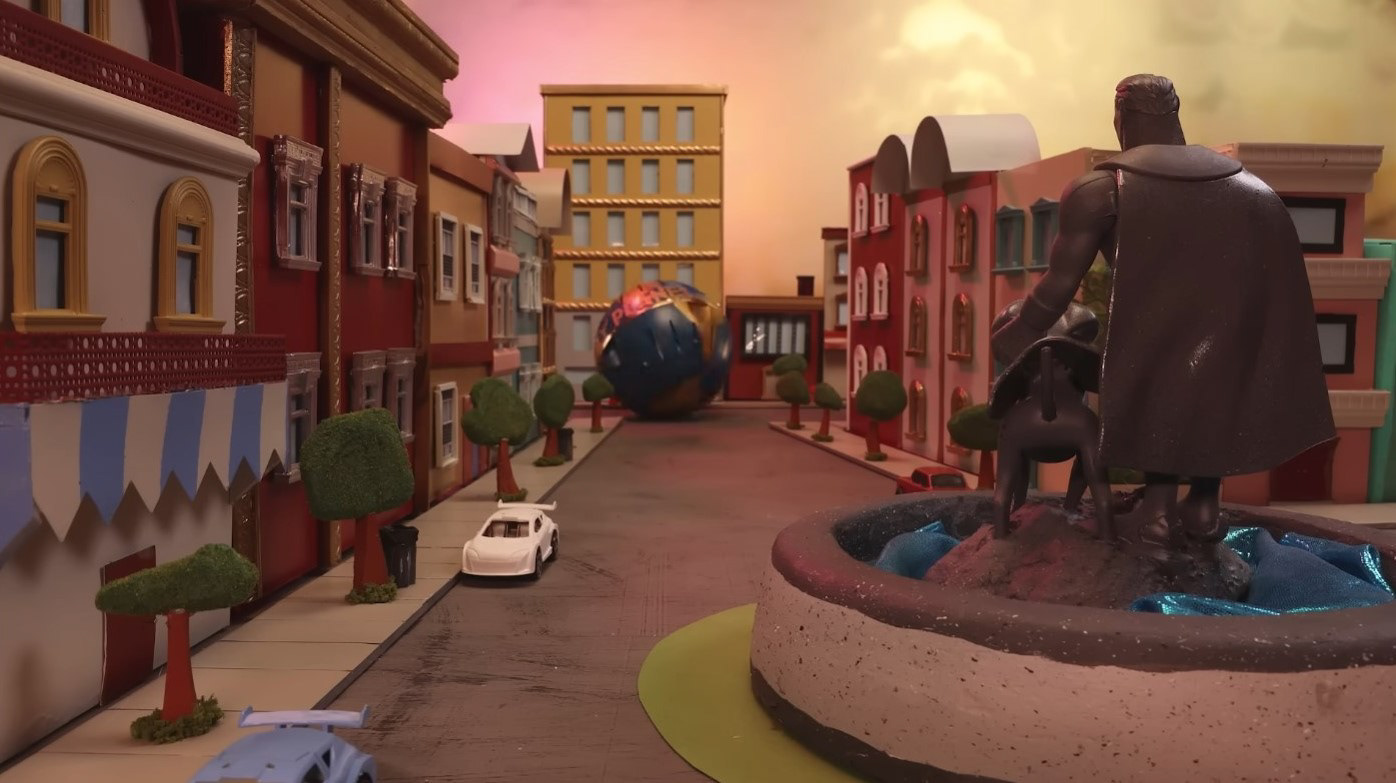 Fabricated Metropolis street and buildings