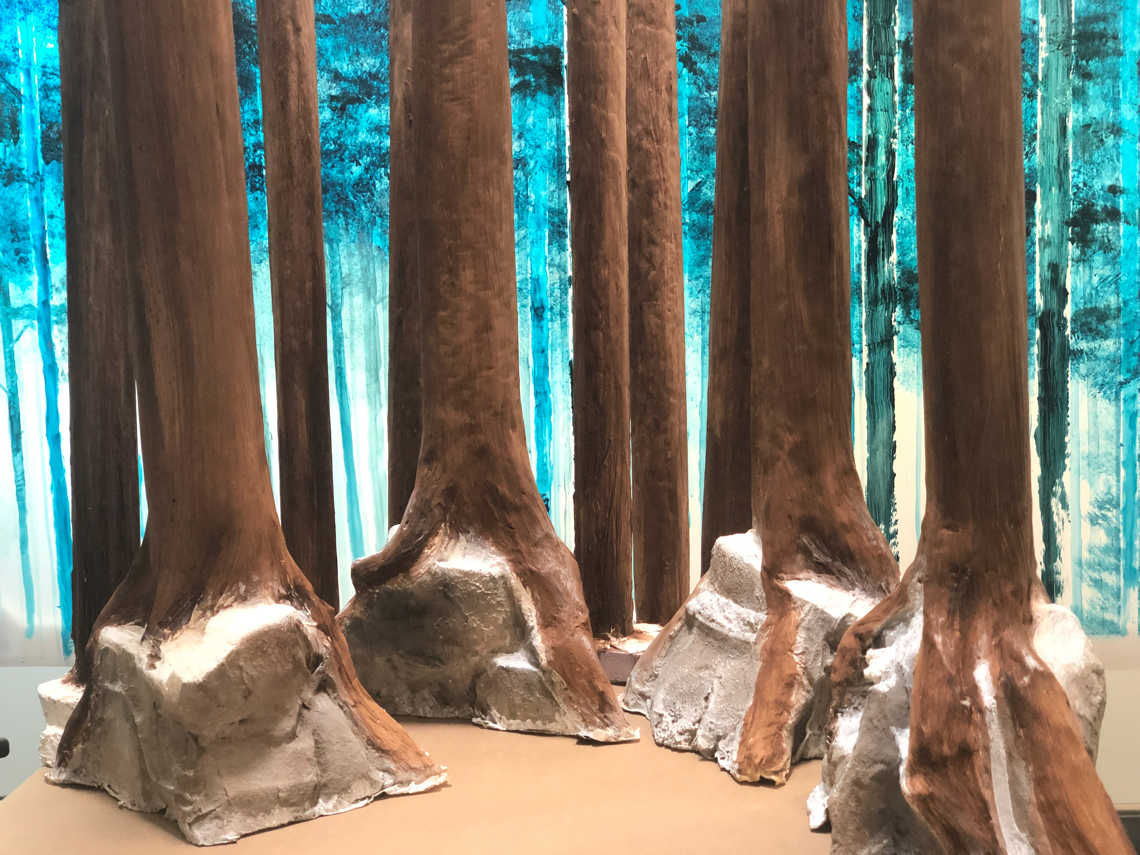 Foam, cardboard, paper mache, spackle, paint